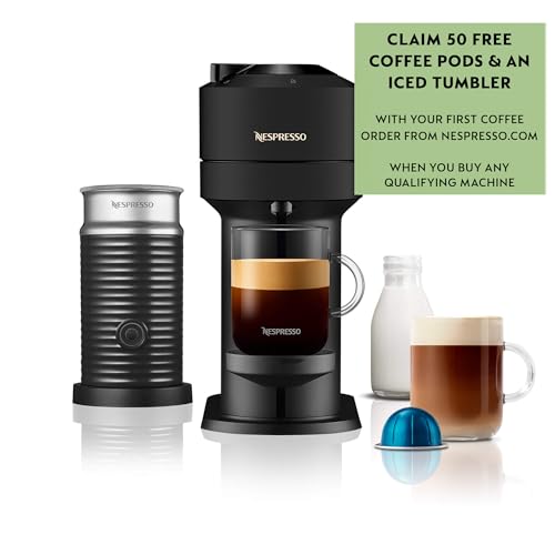 Nespresso Vertuo Next Coffee Machine by De'Longhi with Aeroccino Milk Frother, Over 30 Varieties of Pods, 6 Coffee Cup Sizes, EN120.BMAE, Matte Black
