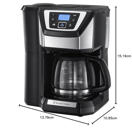Russell Hobbs Chester Grind & Brew Filter Coffee Machine, Bean to cup, Quiet brew technology, 1.5L Carafe/12 cups, 4-12 Cup brewing option, 22000