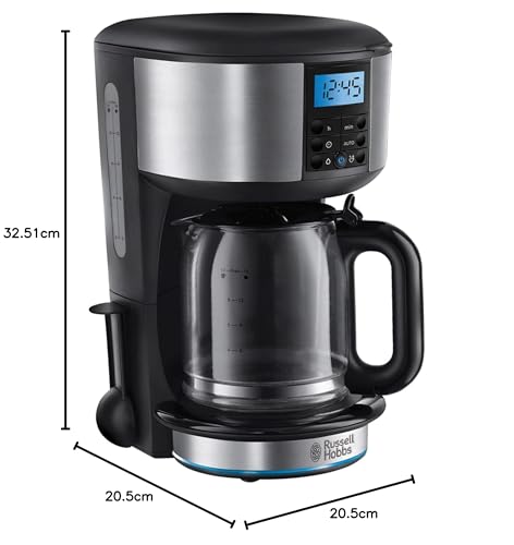 Russell Hobbs Buckingham Filter Coffee Machine, 1.25L Carafe/10 Cups, 1-4 Cup Brewing Option, Fast Brew, 24hr Timer, 40min Keep Warm, 20680