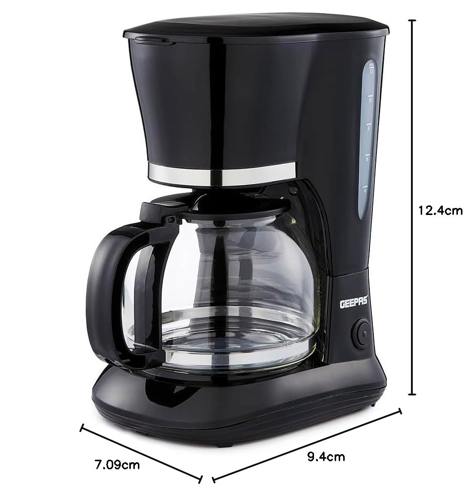 GEEPAS 1.5L Filter Coffee Machine | 800W Coffee Maker for Instant Coffee, Espresso, Macchiato & More | Boil-Dry Protection, Black