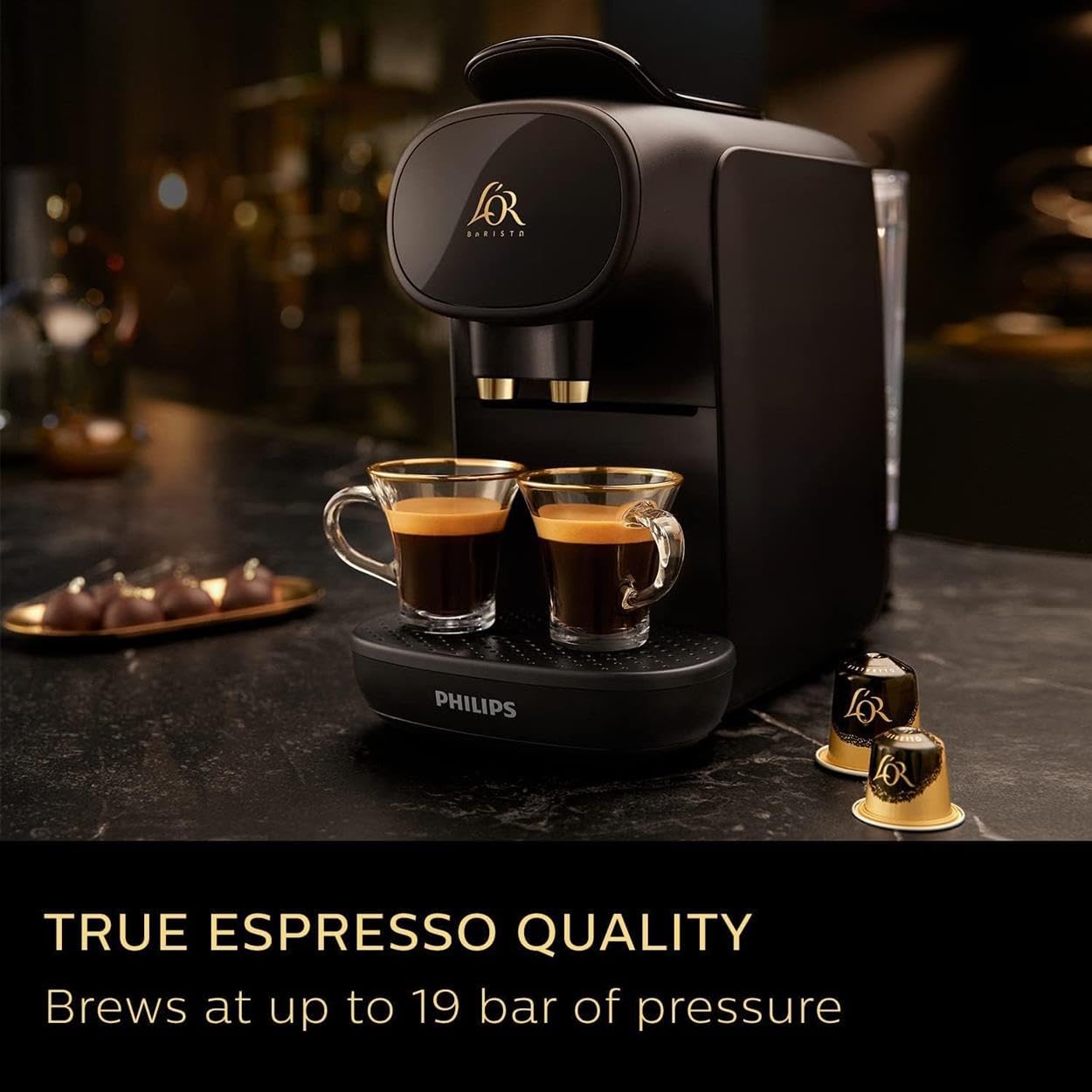 Philips L'OR Barista Sublime Capsule Coffee Machine, Double Shot, 1 or 2 Cups, Full Coffee Menu, Black (LM9012/60)