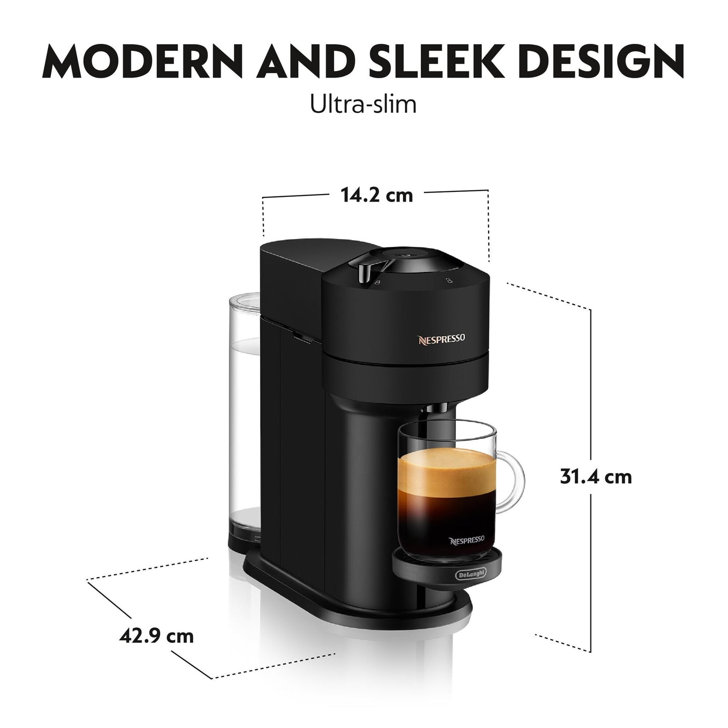 Nespresso Vertuo Next Coffee Machine by De'Longhi with Aeroccino Milk Frother, Over 30 Varieties of Pods, 6 Coffee Cup Sizes, EN120.BMAE, Matte Black