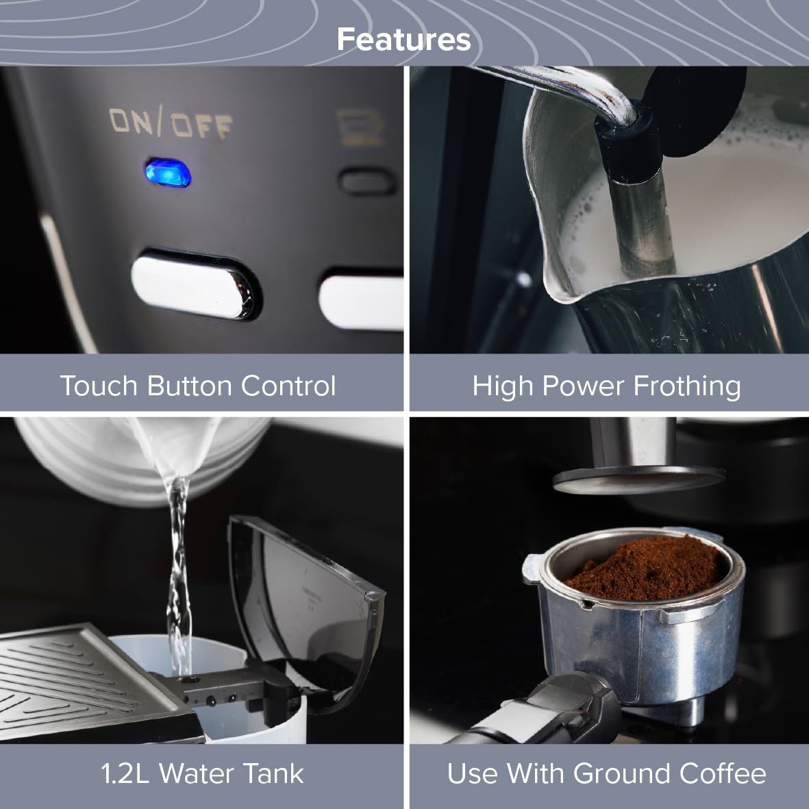 Quest Espresso Coffee Machine / 15 Bar Pressure/Filter & Measuring Cups Included / 1.2L Water Tank/Dual Stainless Steel Filter