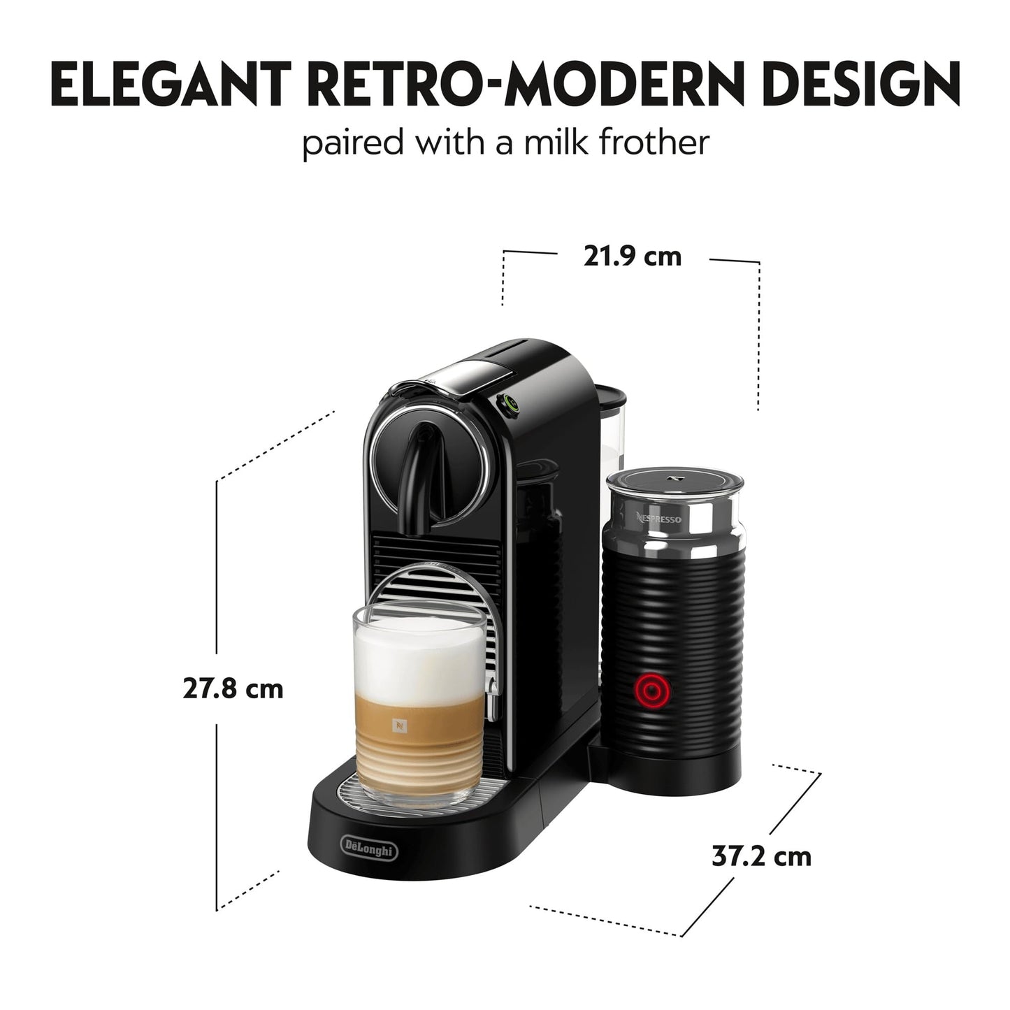 Nespresso Citiz Coffee Machine with Aeroccino Milk Frother by De'Longhi for Original Coffee Pods, Latte, Cappuccino, Espresso, ENV267.BAE, Black