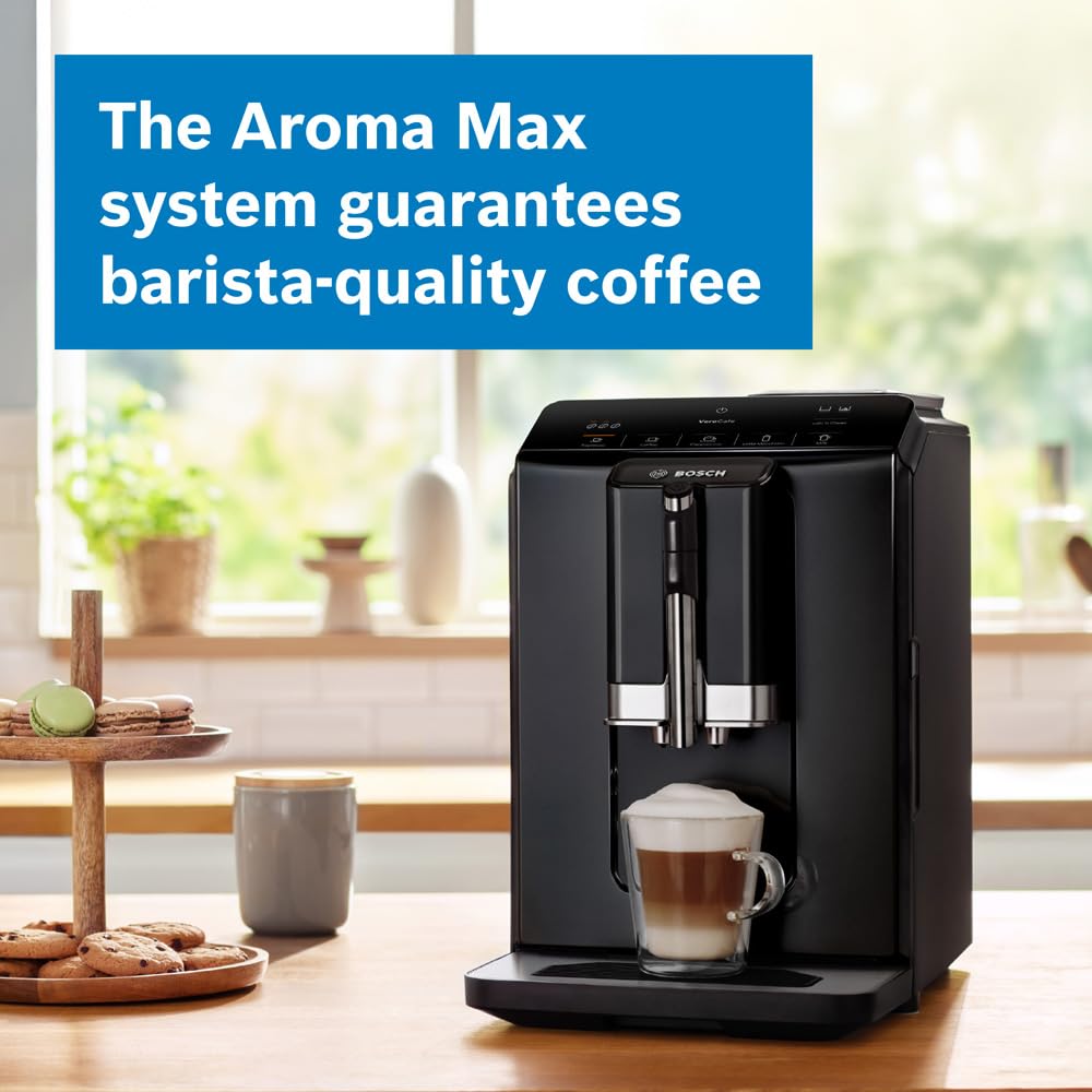 Bosch Serie 2 TIG20119, Bean to Cup Coffee Machine, VeroCafe, with in-cup milk frother, removable water tank, easy select panel Piano Black
