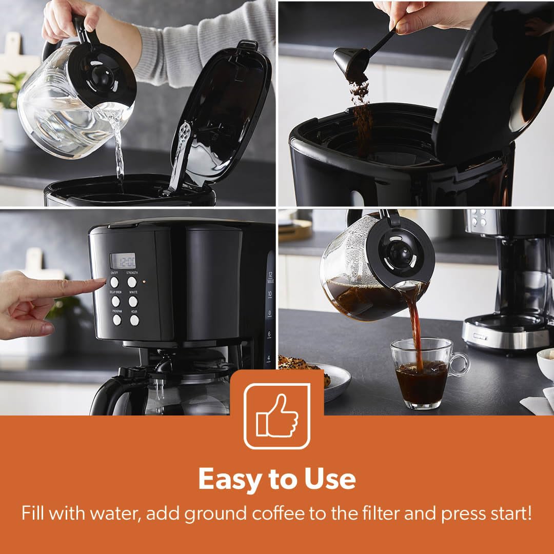 GEEPAS 1.5L Filter Coffee Machine | 900W Programmable Drip Coffee Maker for Instant Coffee Espresso Macchiato | 40min Keep Warm