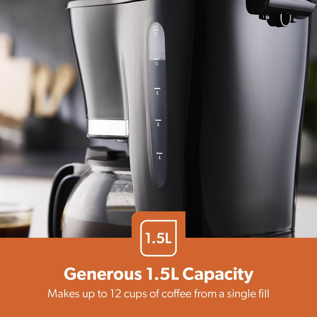 GEEPAS 1.5L Filter Coffee Machine | 800W Coffee Maker for Instant Coffee, Espresso, Macchiato & More | Boil-Dry Protection, Black