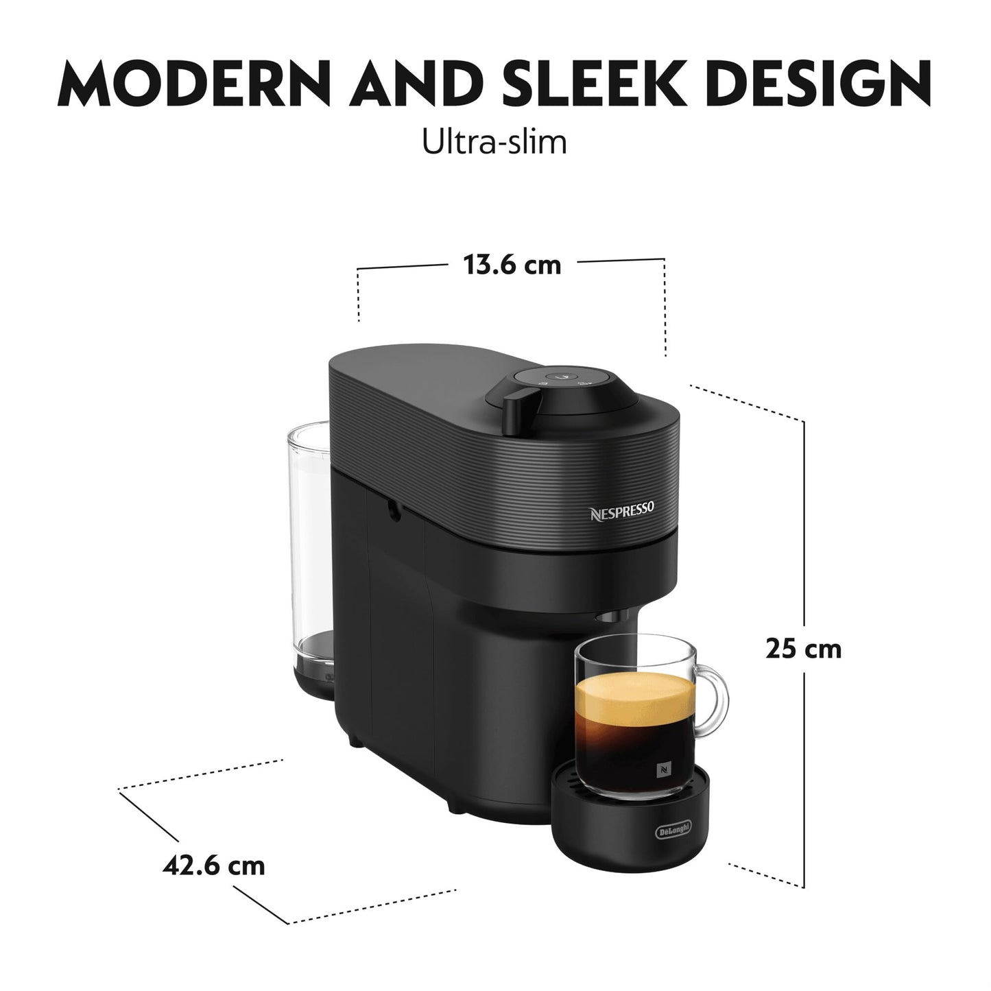 Nespresso Vertuo Pop Coffee Machine by De'Longhi, Over 30 Varieties of Pods, Compact Footprint, Americano, ENV90.B, Black
