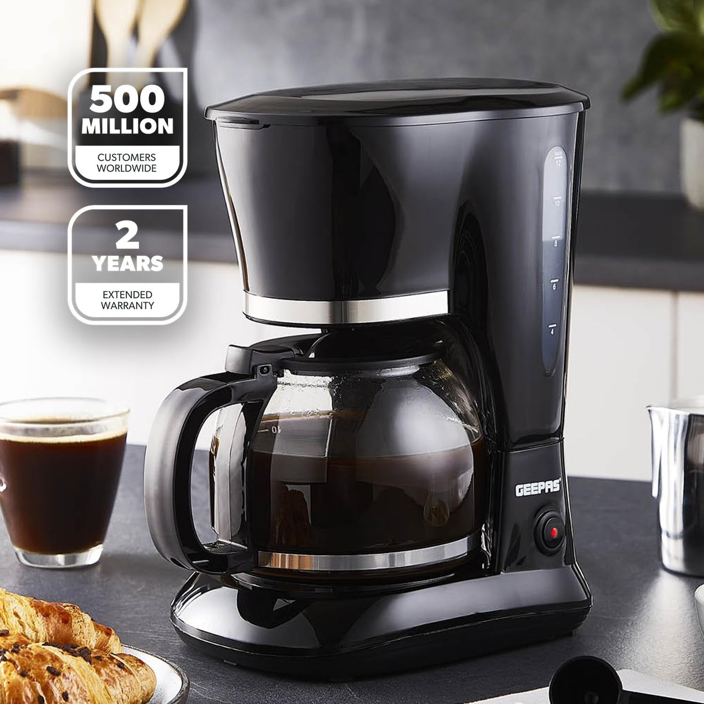 GEEPAS 1.5L Filter Coffee Machine | 800W Coffee Maker for Instant Coffee, Espresso, Macchiato & More | Boil-Dry Protection, Black