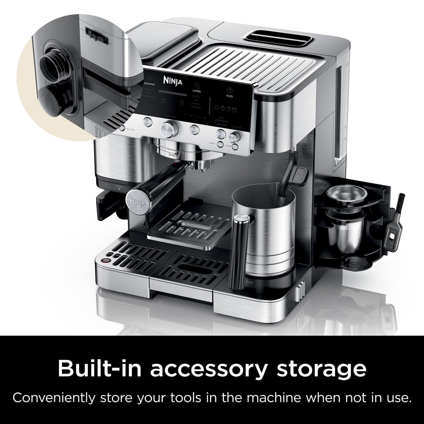Ninja Luxe Premier 3-in-1 Coffee Machine, Latte, Cappuccino, Cold Brew & Espresso Maker With Built in Bean Grinder & Milk Frother, Silver, ES601UK
