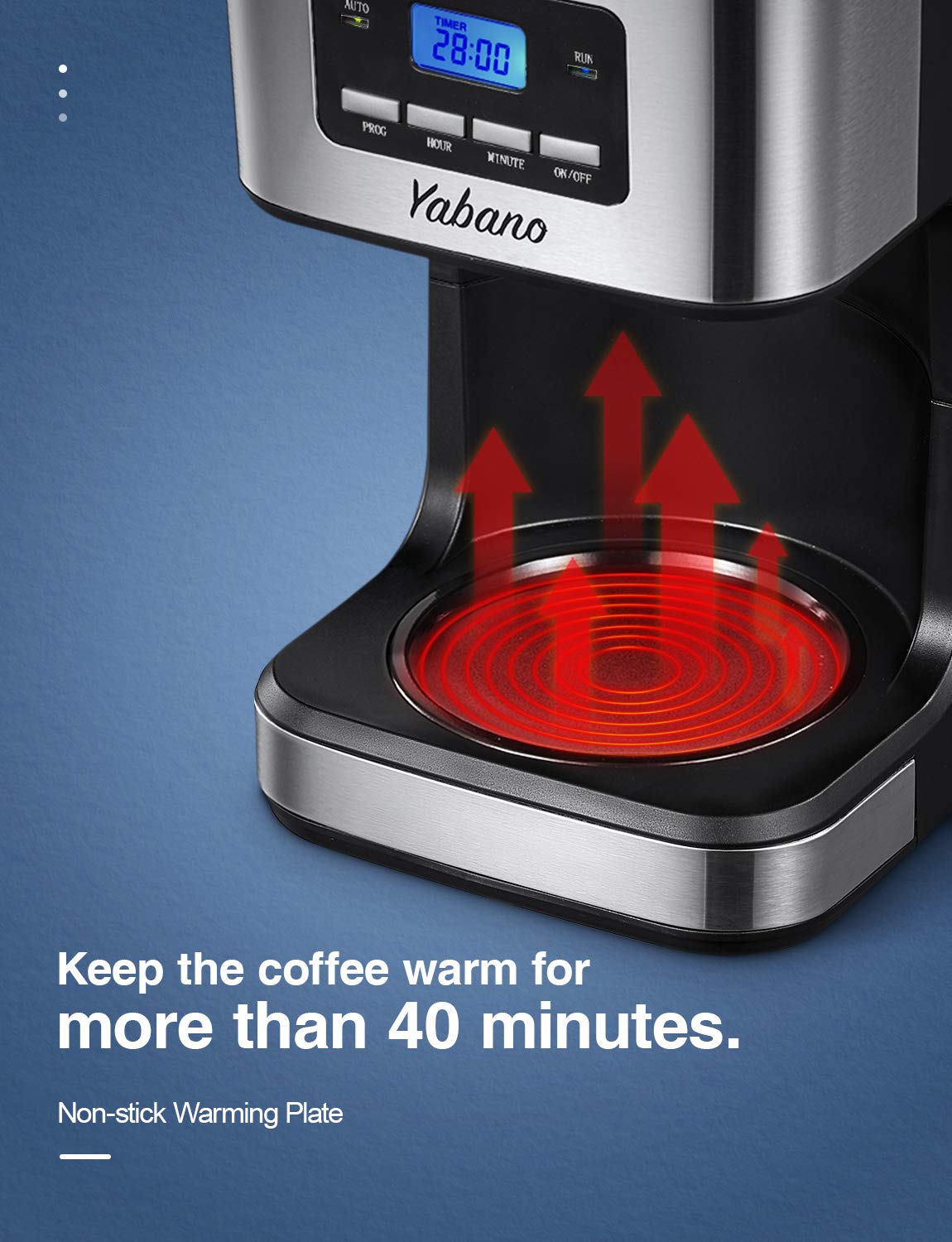 Yabano Coffee Maker, Filter Coffee Machine with Timer, 1.5L Programmable Drip Coffee Maker, 40min Keep Warm & Anti-Drip System