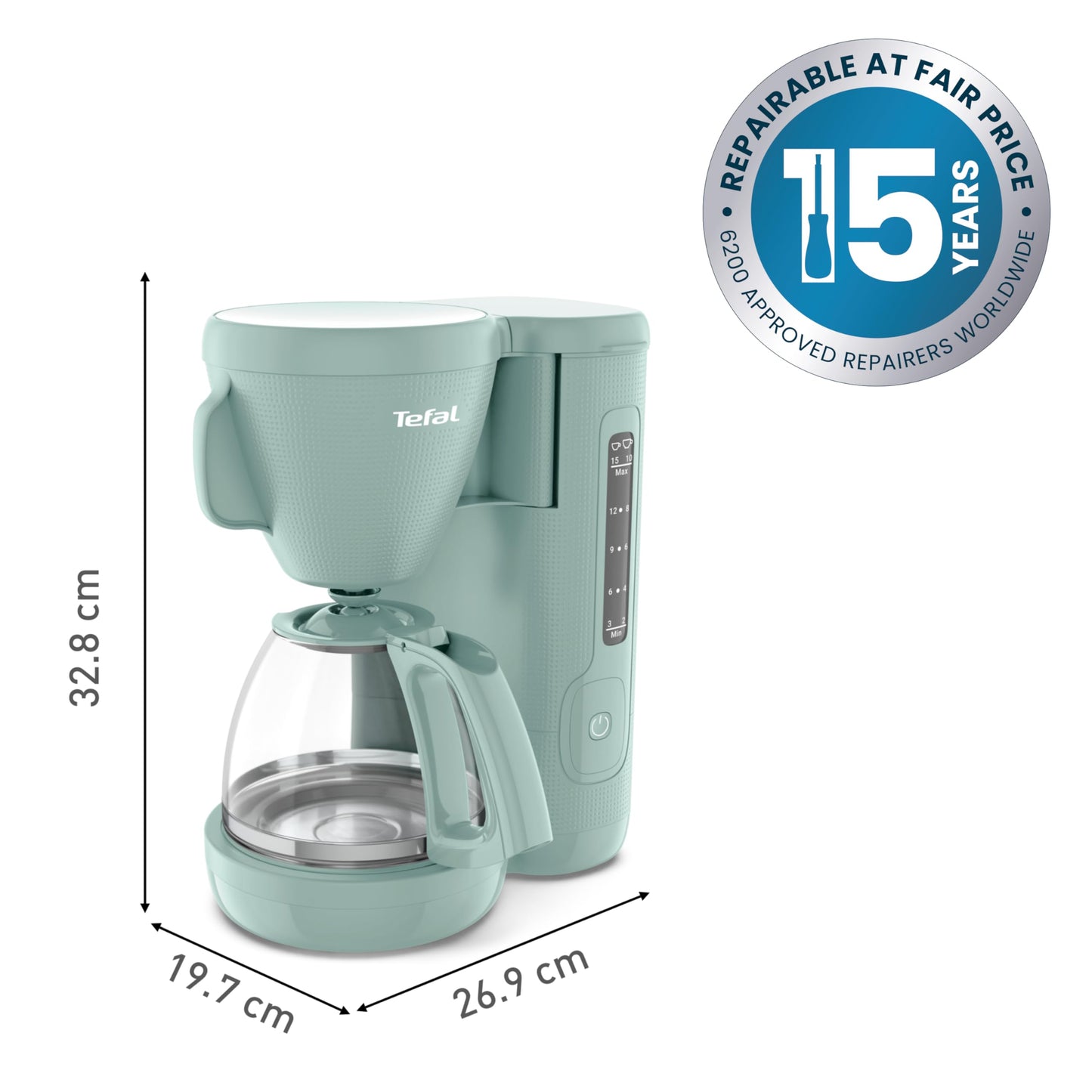 Tefal Morning Filter Coffee Maker - Eucalyptus, 1.25L Capacity, Permanent Reusable Filter, Drip-Stop System, Keep-Warm Function, CM2M13G0