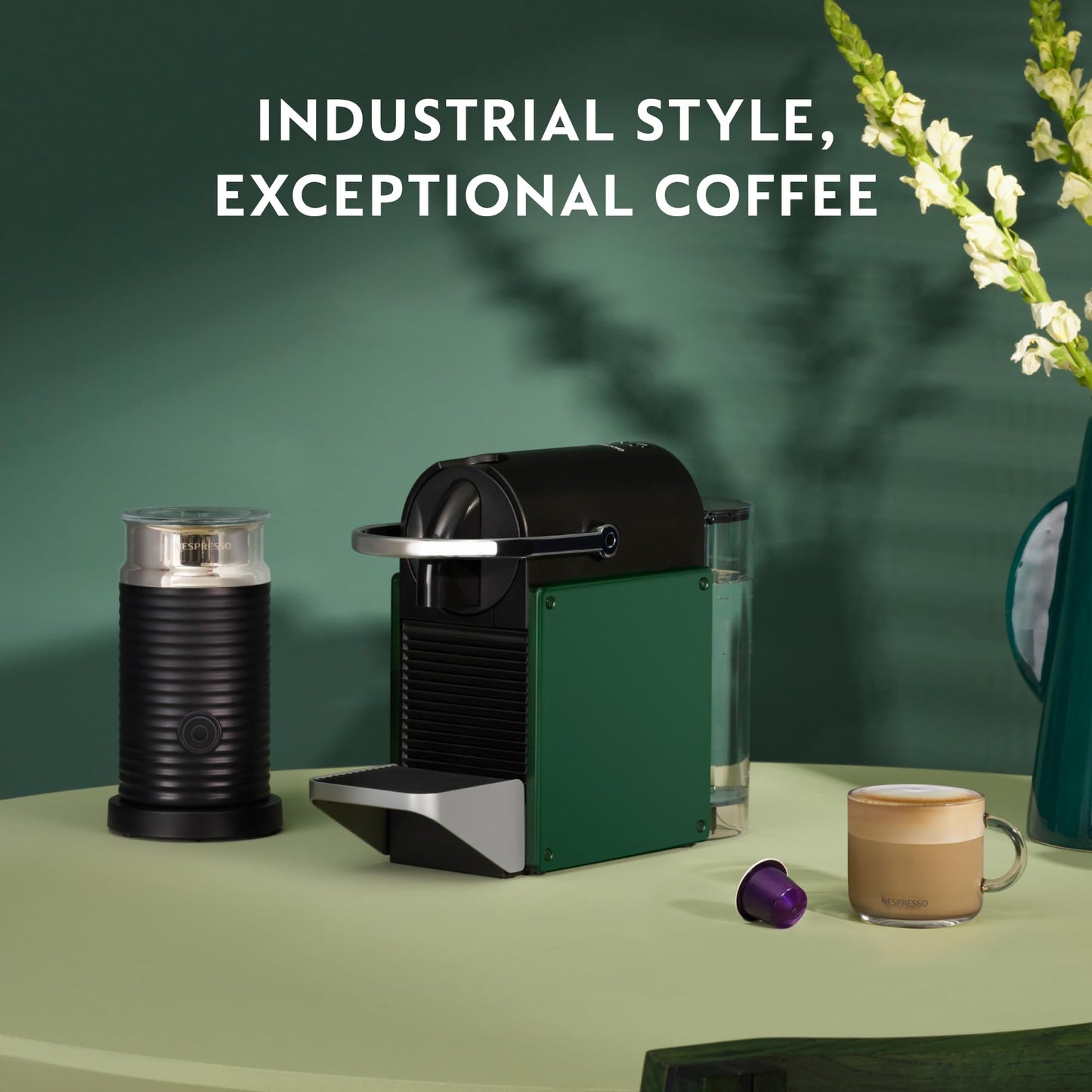 Nespresso Pixie Coffee Pod Machine by Krups, Compact Espresso Maker for Original Pods, 19-Bar High Pressure, Fast Heat-Up, Dark Green XN3063G0