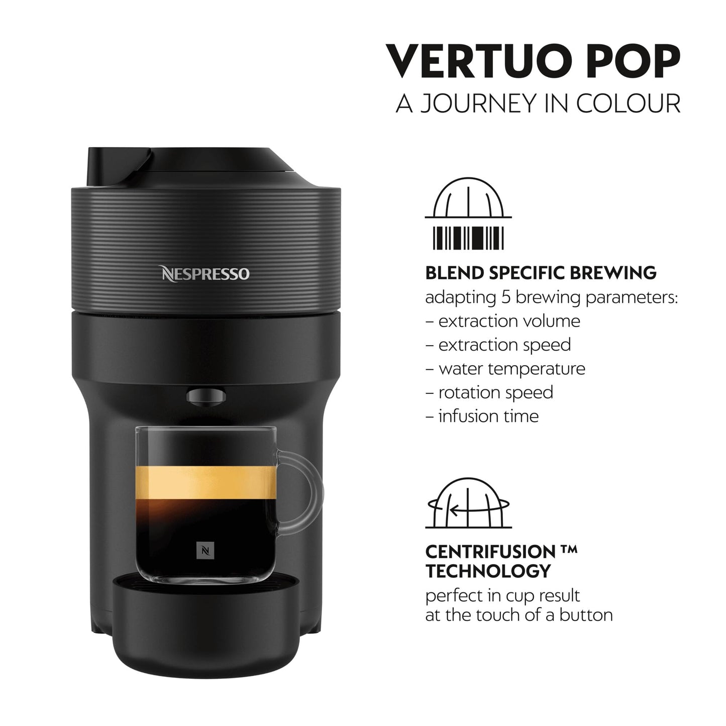 Nespresso Vertuo Pop Coffee Machine by De'Longhi, Over 30 Varieties of Pods, Compact Footprint, Americano, ENV90.B, Black