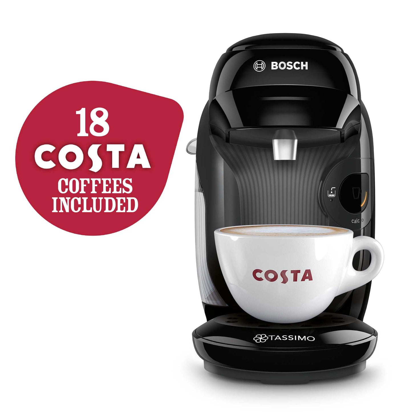 Tassimo by Bosch Style Pod Coffee Machine with Costa Americano & Costa Latte Starter Bundle, TAS1102GB2- Black