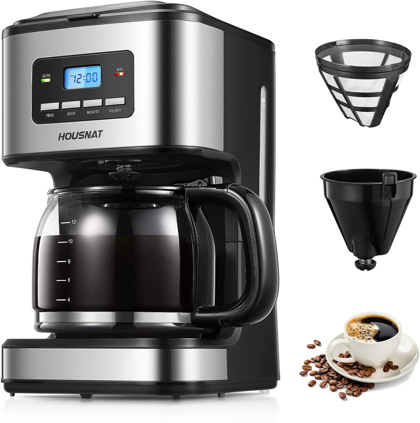 HOUSNAT Filter Coffee Machine, Programmable Drip Coffee Maker, Advanced Showerhead Technology, Fast Brewing