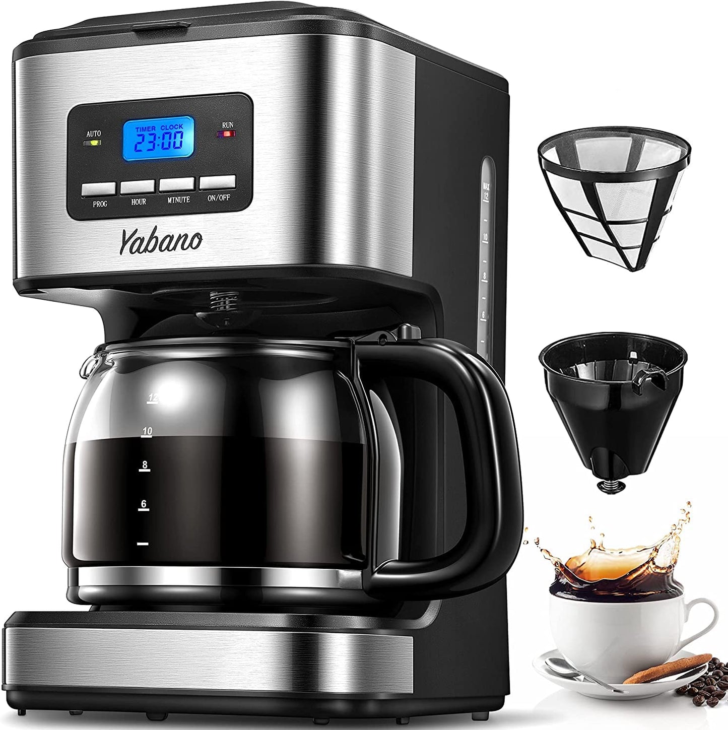 Yabano Coffee Maker, Filter Coffee Machine with Timer, 1.5L Programmable Drip Coffee Maker, 40min Keep Warm & Anti-Drip System