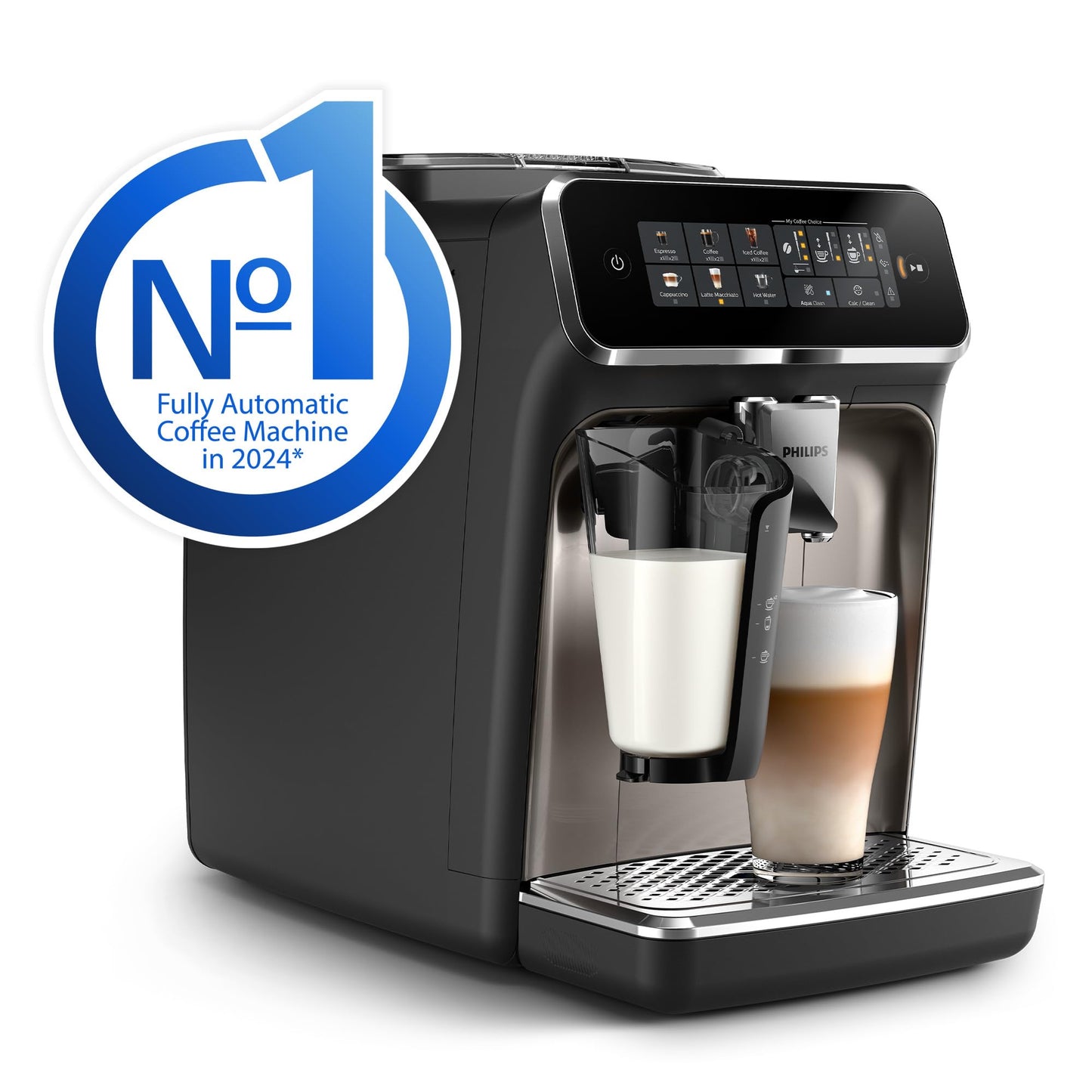 Philips 3300 Series Bean to Cup Coffee Machine – 6 Hot & Iced drinks, LatteGo Milk Frother, Fastest-to-Clean, 40% Quieter, Ceramic Grinder, EP3347/90