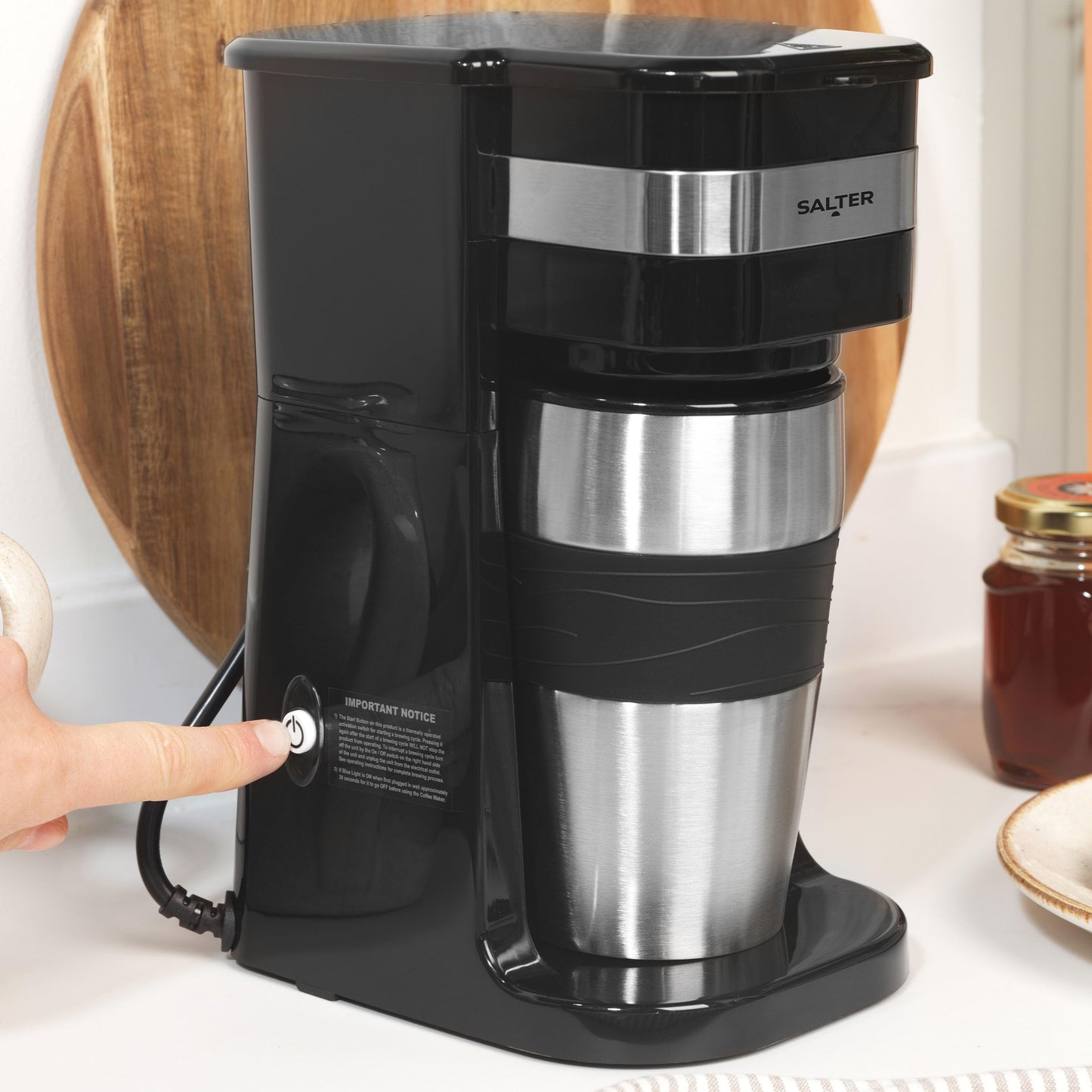 Salter One Cup Coffee Maker – Filter Coffee Machine, Washable & Reusable Filter, Includes 420ml Stainless Steel Travel Mug, EK2408