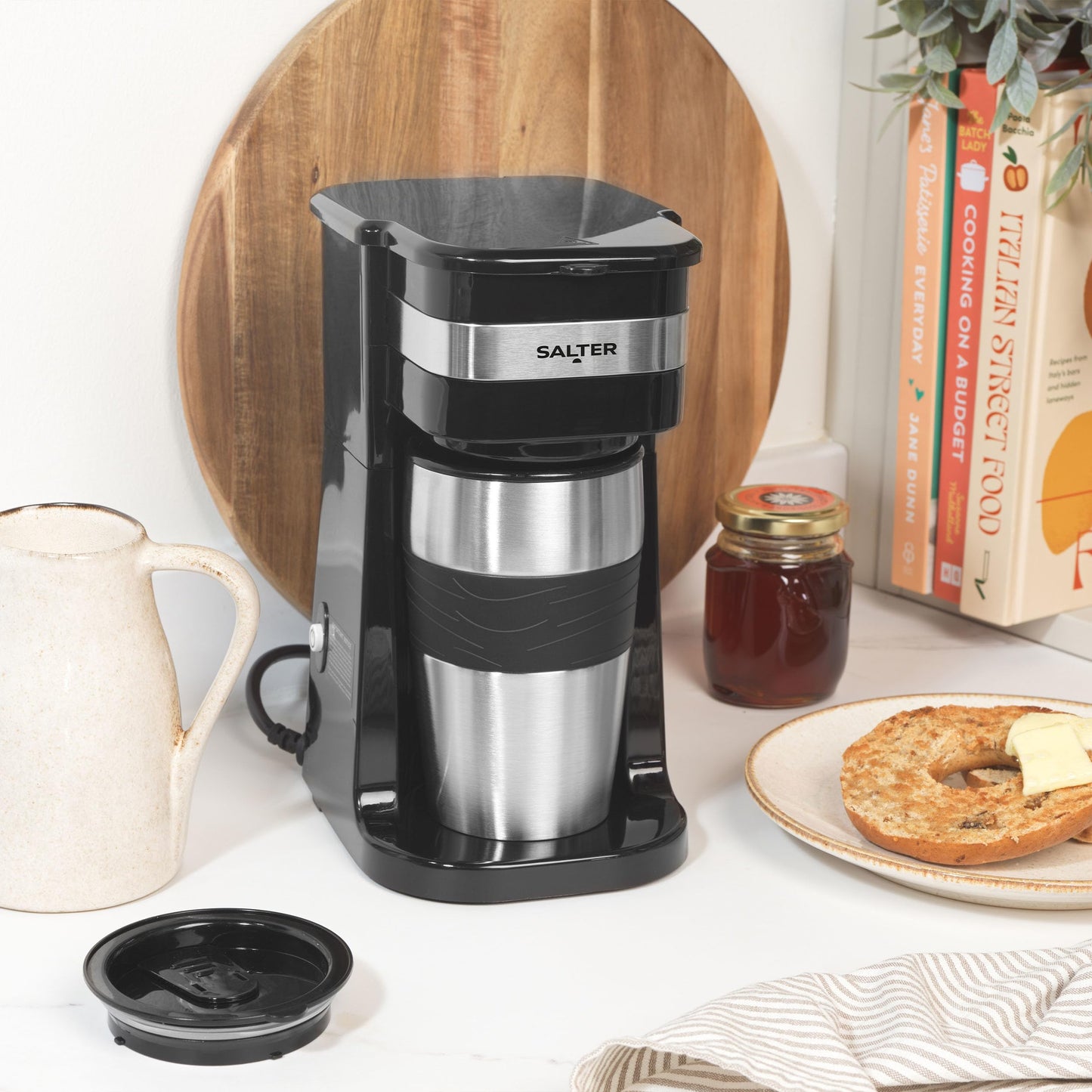 Salter One Cup Coffee Maker – Filter Coffee Machine, Washable & Reusable Filter, Includes 420ml Stainless Steel Travel Mug, EK2408
