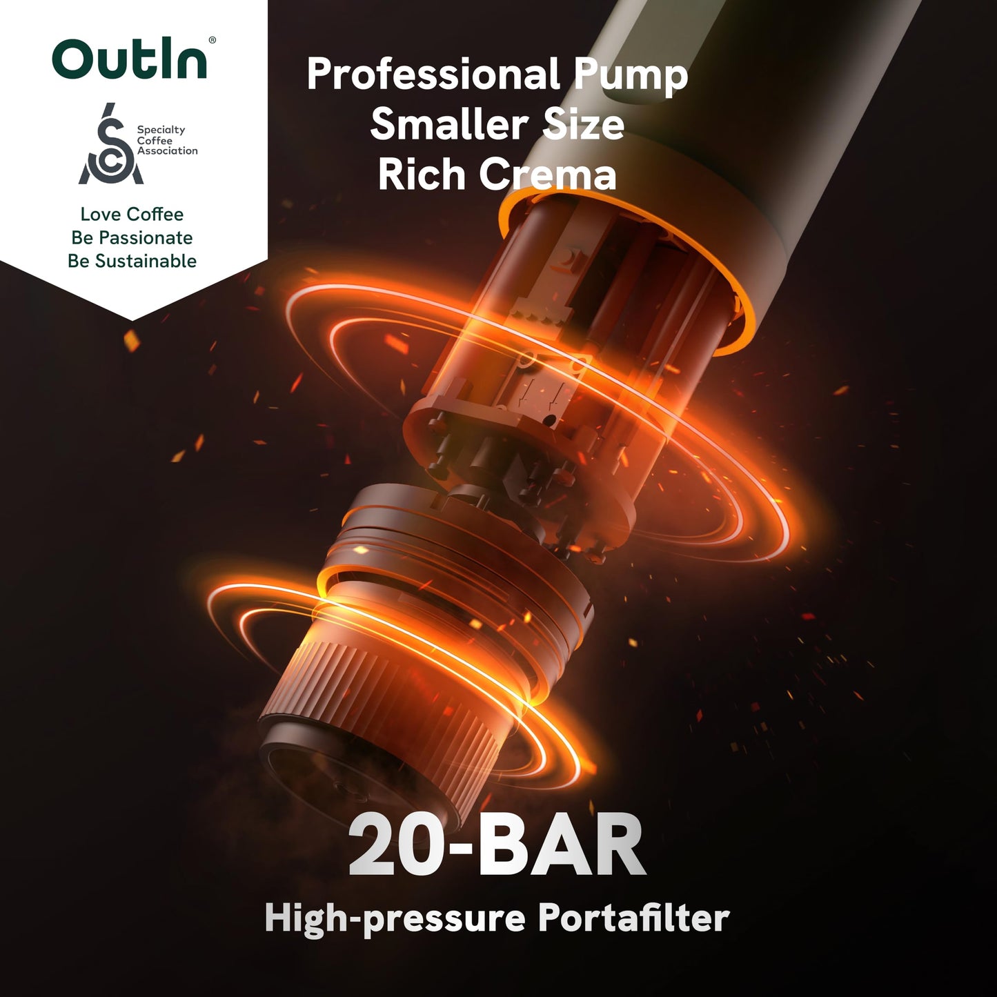 OutIn Nano Portable Electric Espresso Machine, Travel Coffee Maker for Camping, Car Coffee Maker Self-Heating with USB-C, Hiking, Office
