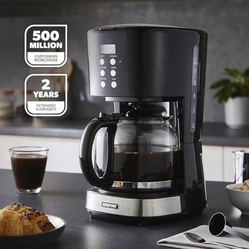 GEEPAS 1.5L Filter Coffee Machine | 900W Programmable Drip Coffee Maker for Instant Coffee Espresso Macchiato | 40min Keep Warm