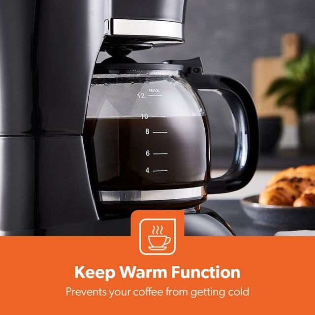 GEEPAS 1.5L Filter Coffee Machine | 800W Coffee Maker for Instant Coffee, Espresso, Macchiato & More | Boil-Dry Protection, Black