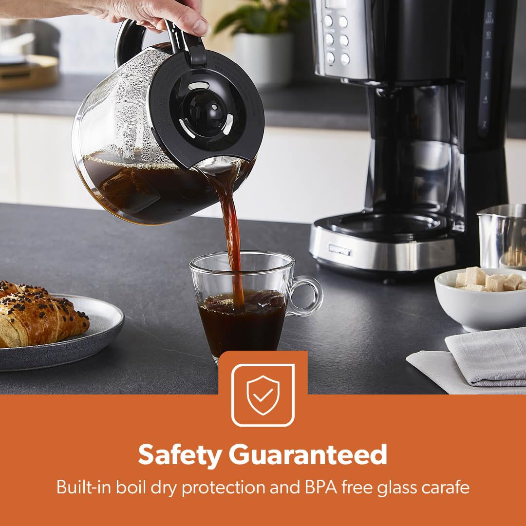 GEEPAS 1.5L Filter Coffee Machine | 900W Programmable Drip Coffee Maker for Instant Coffee Espresso Macchiato | 40min Keep Warm