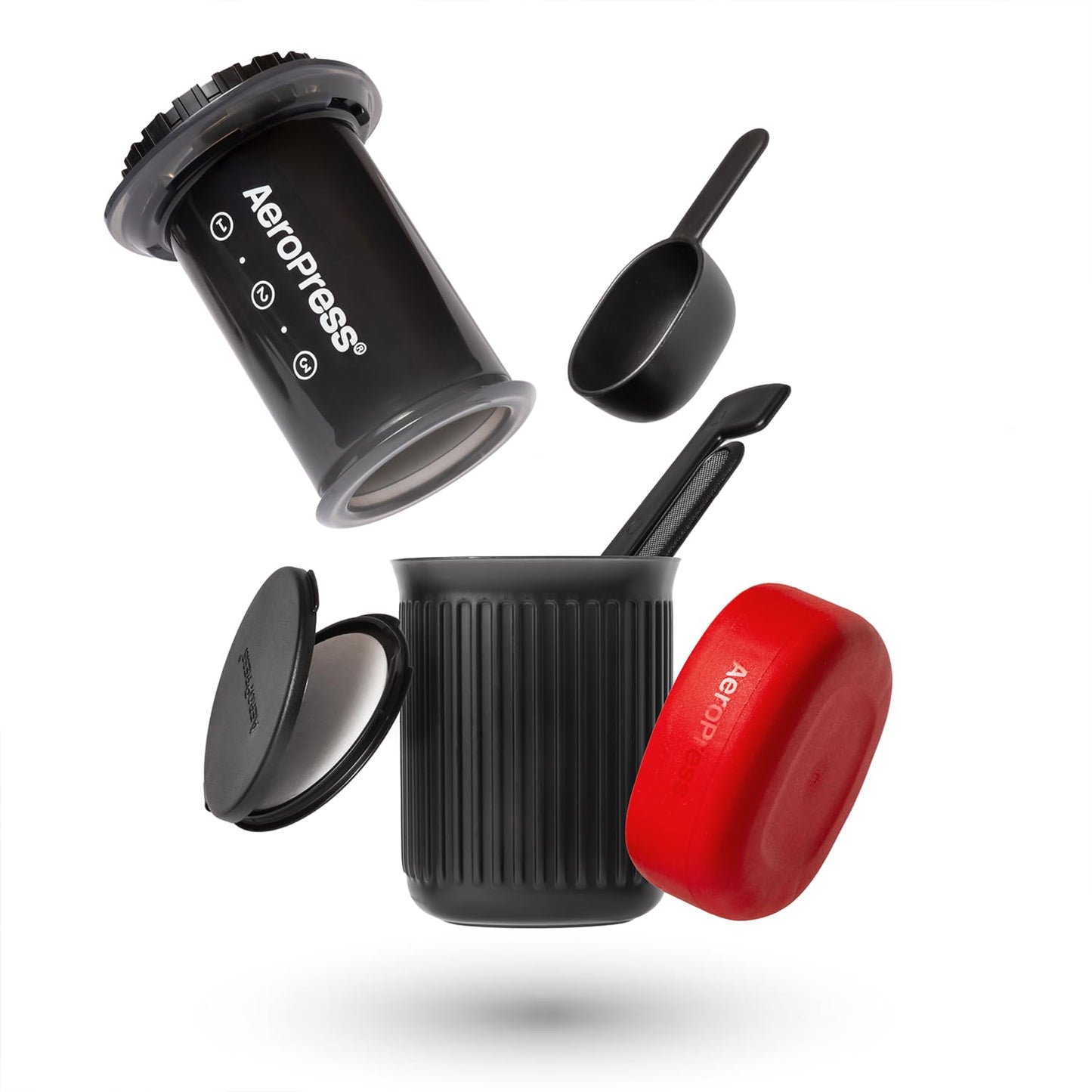 Aeropress Go Portable Travel Coffee Press Kit, 1-3 Cups in a Minute, Coffee, Espresso, & Cold Brew Maker, Manual Coffee Making Machine, Grey