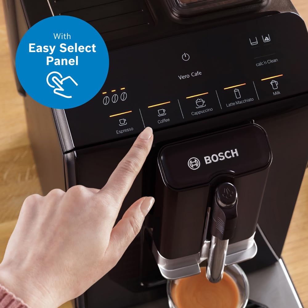 Bosch Serie 2 TIG20119, Bean to Cup Coffee Machine, VeroCafe, with in-cup milk frother, removable water tank, easy select panel  Piano Black