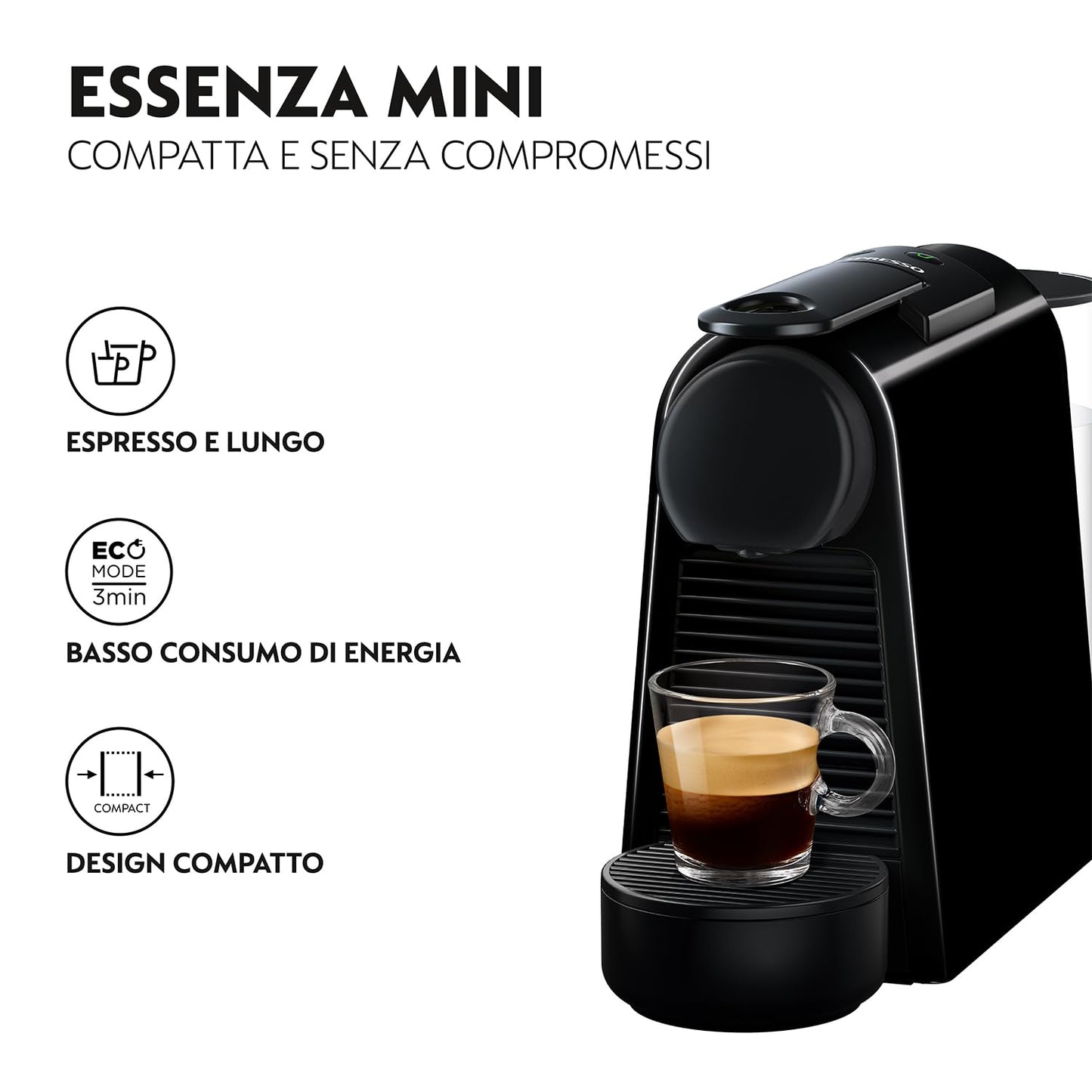 Nespresso De'Longhi Essenza Mini EN85.B Semi-Automatic Coffee Machine Pod Coffee Maker 0.6 L