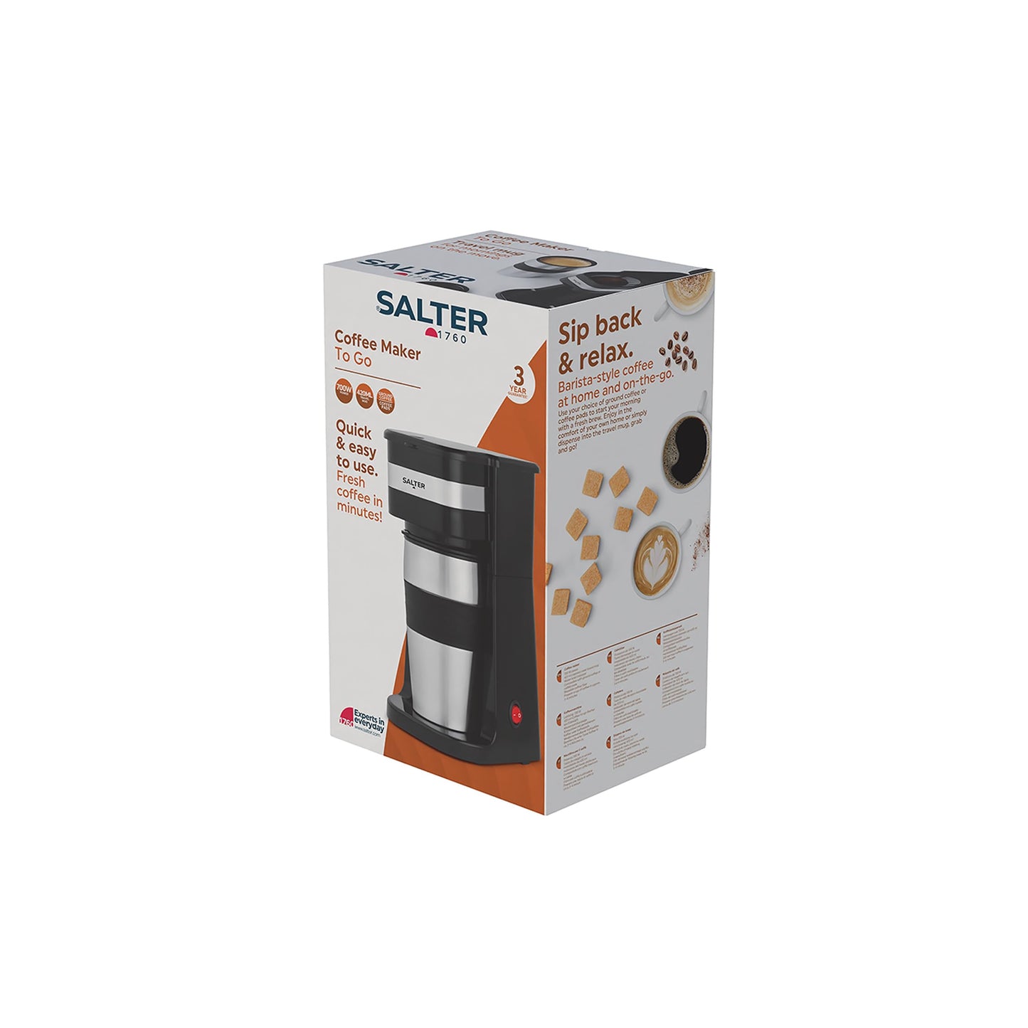 Salter One Cup Coffee Maker – Filter Coffee Machine, Washable & Reusable Filter, Includes 420ml Stainless Steel Travel Mug, EK2408