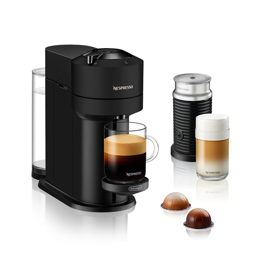 Nespresso Vertuo Next Coffee Machine by De'Longhi with Aeroccino Milk Frother, Over 30 Varieties of Pods, 6 Coffee Cup Sizes, EN120.BMAE, Matte Black
