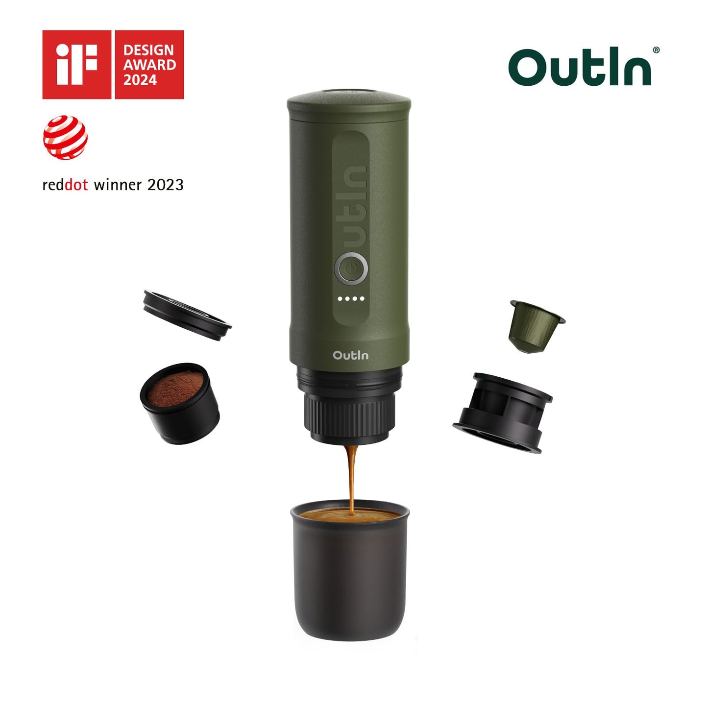 OutIn Nano Portable Electric Espresso Machine, Travel Coffee Maker for Camping, Car Coffee Maker Self-Heating with USB-C, Hiking, Office