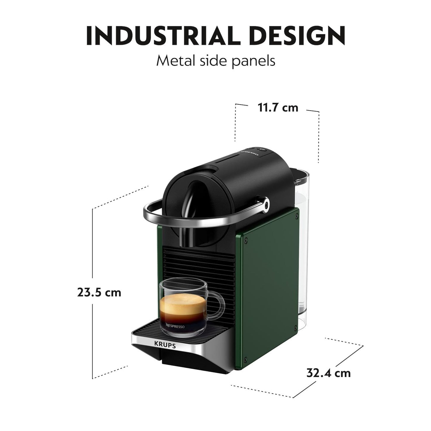 Nespresso Pixie Coffee Pod Machine by Krups, Compact Espresso Maker for Original Pods, 19-Bar High Pressure, Fast Heat-Up, Dark Green XN3063G0