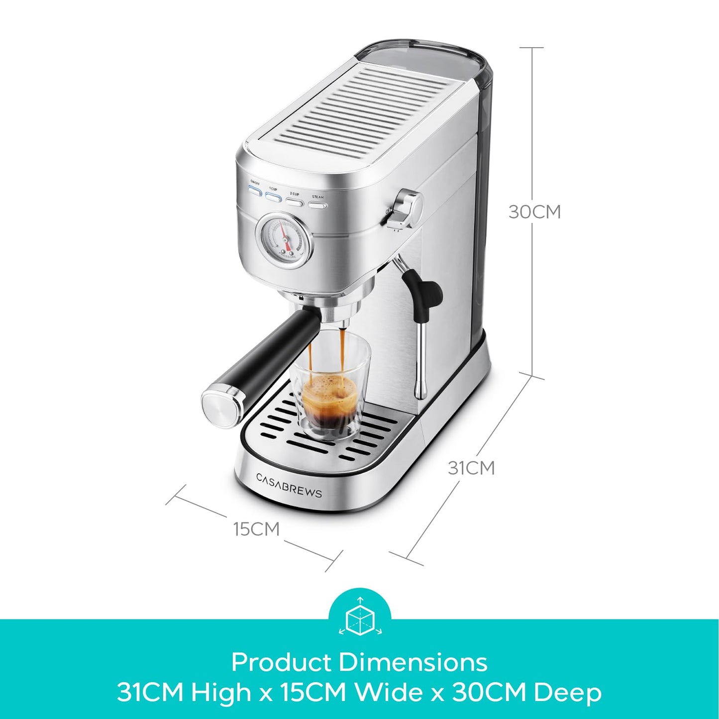 CASABREWS CM5418 Espresso Machine 20 Bar, Barista Espresso Maker with Steam Milk Frother, Stainless Steel Coffee Machine  Silver