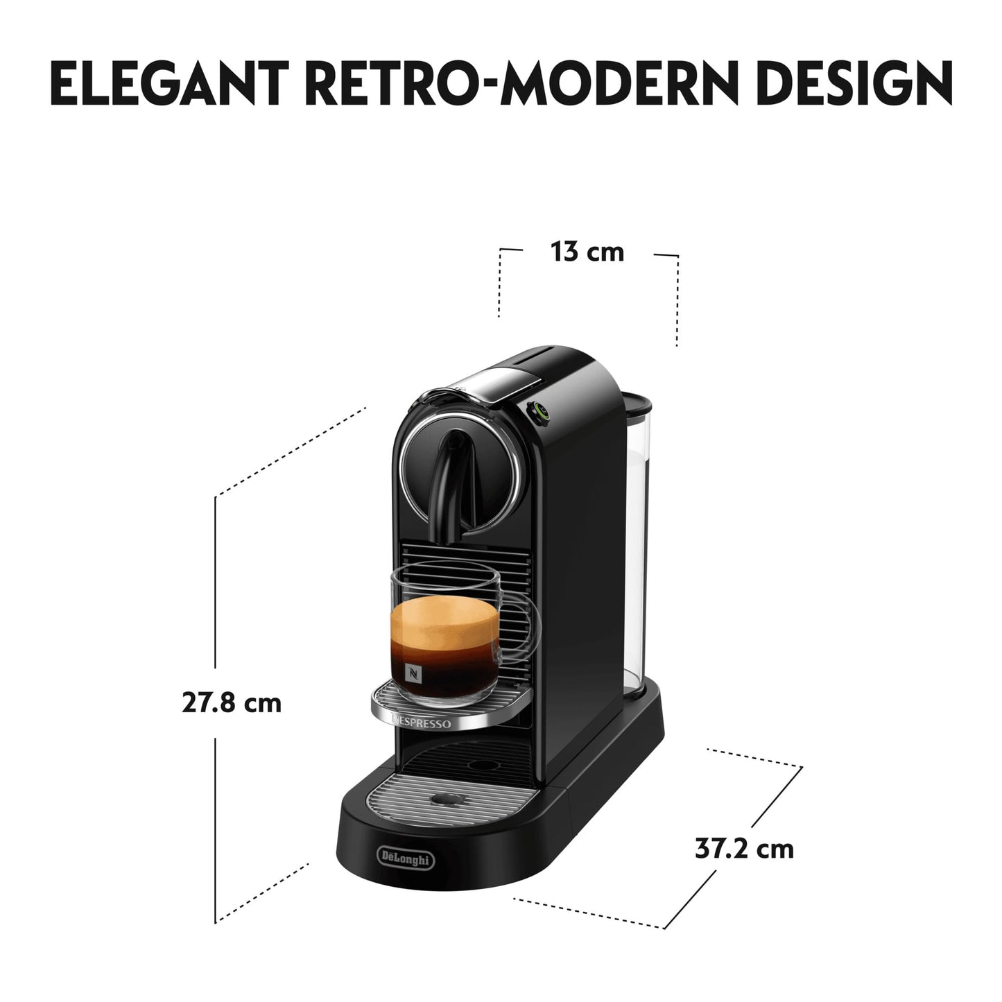 Nespresso Citiz Coffee Machine by De'Longhi for Original Coffee Pods, Italian Inspired Espresso, Quality Coffee, EN167.B, Black