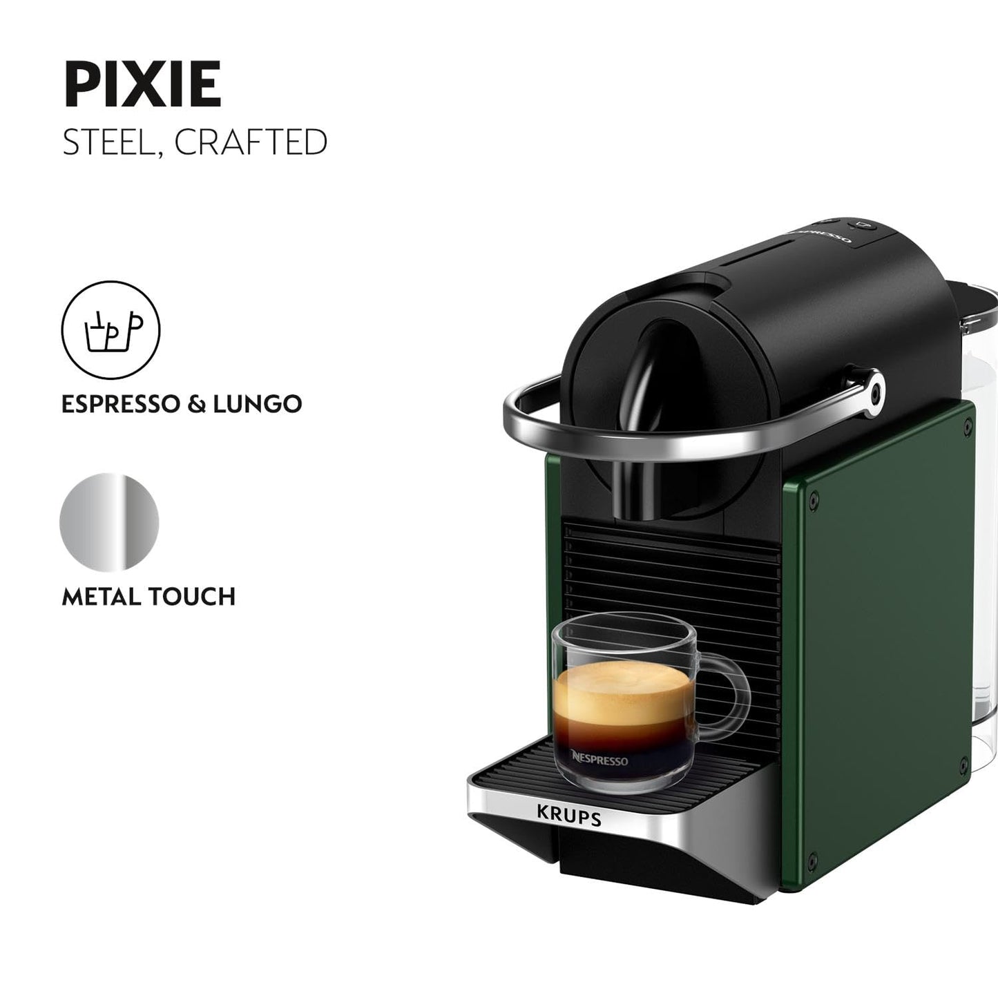 Nespresso Pixie Coffee Pod Machine by Krups, Compact Espresso Maker for Original Pods, 19-Bar High Pressure, Fast Heat-Up, Dark Green XN3063G0