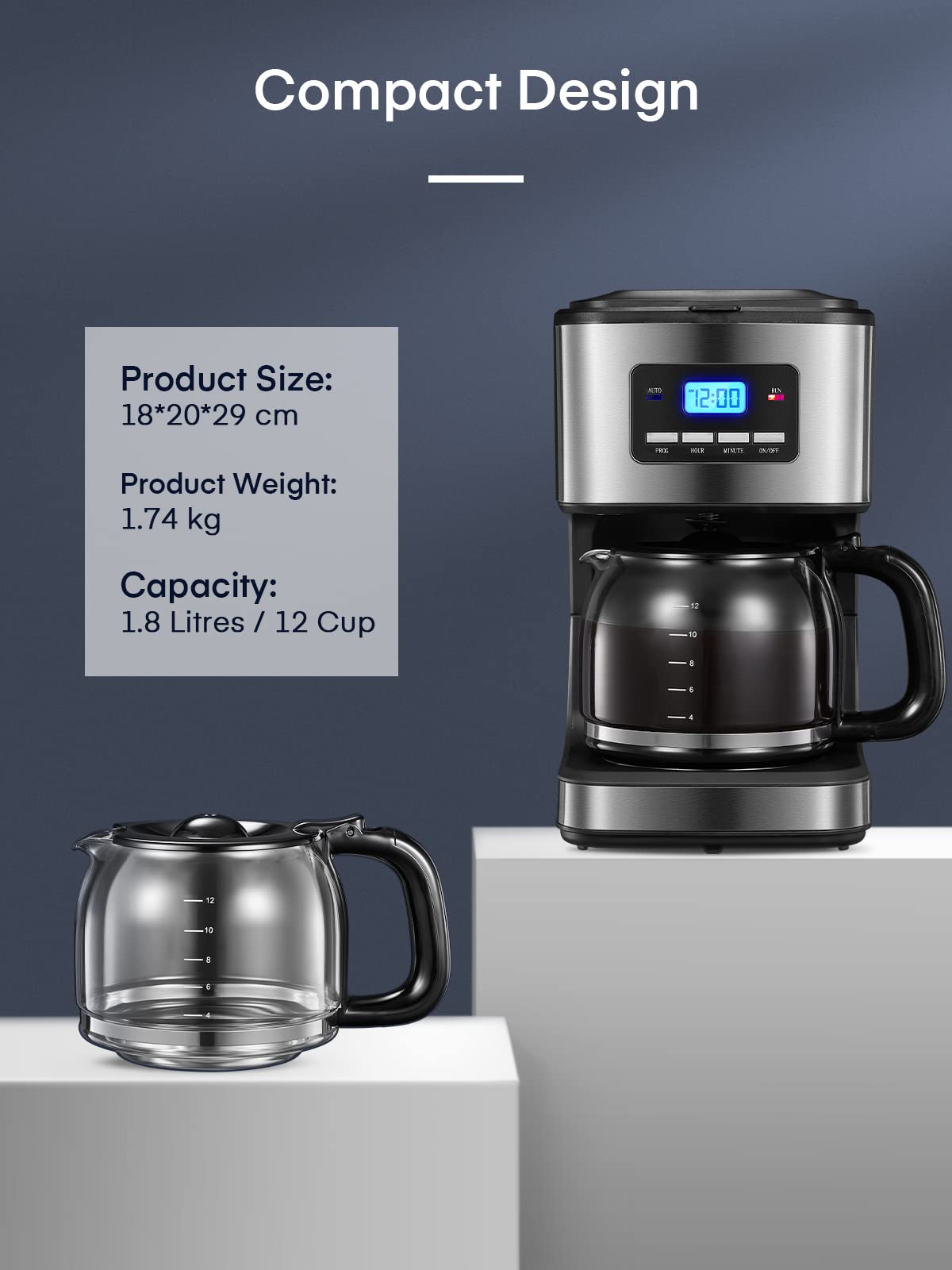 HOUSNAT Filter Coffee Machine, Programmable Drip Coffee Maker, Advanced Showerhead Technology, Fast Brewing