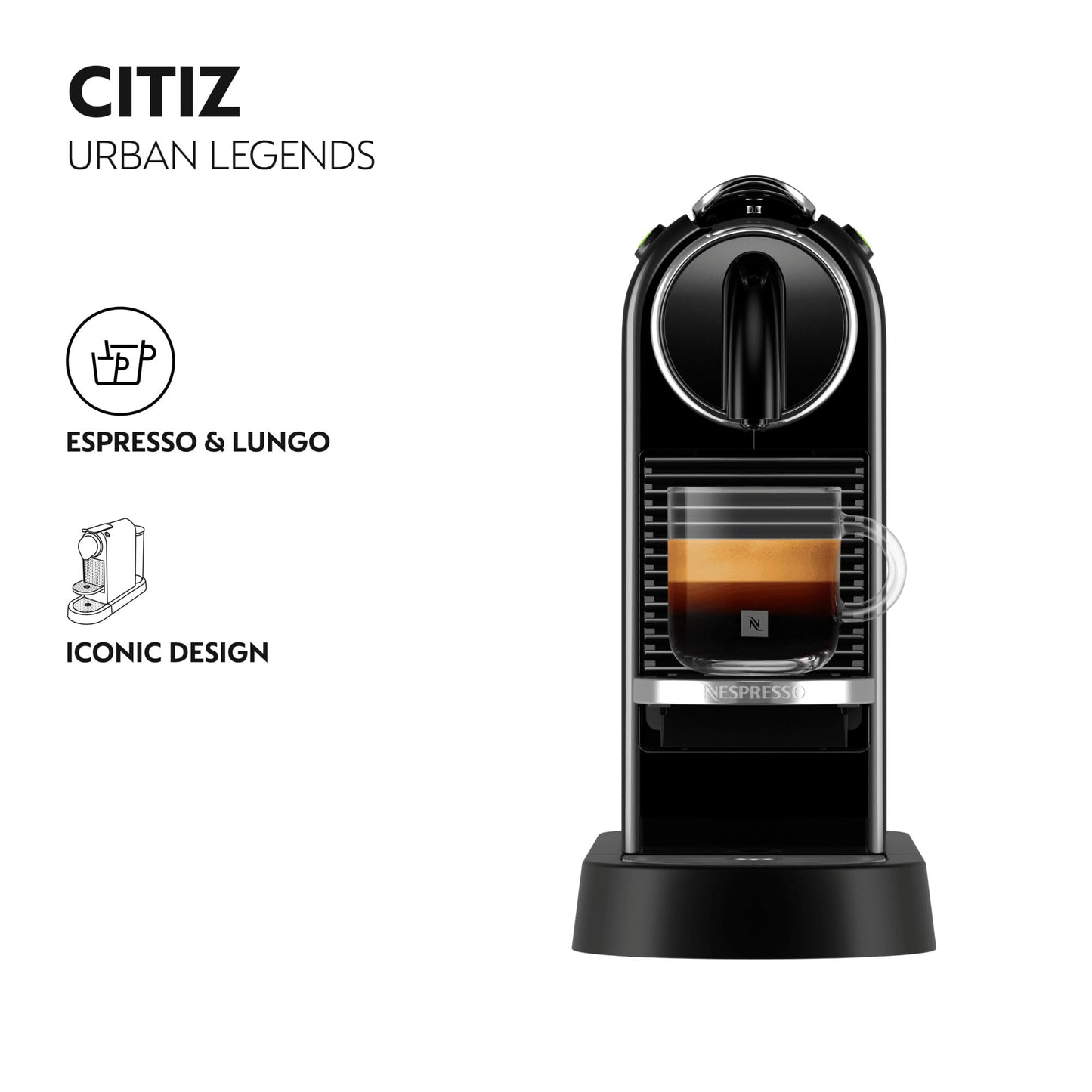 Nespresso Citiz Coffee Machine by De'Longhi for Original Coffee Pods, Italian Inspired Espresso, Quality Coffee, EN167.B, Black