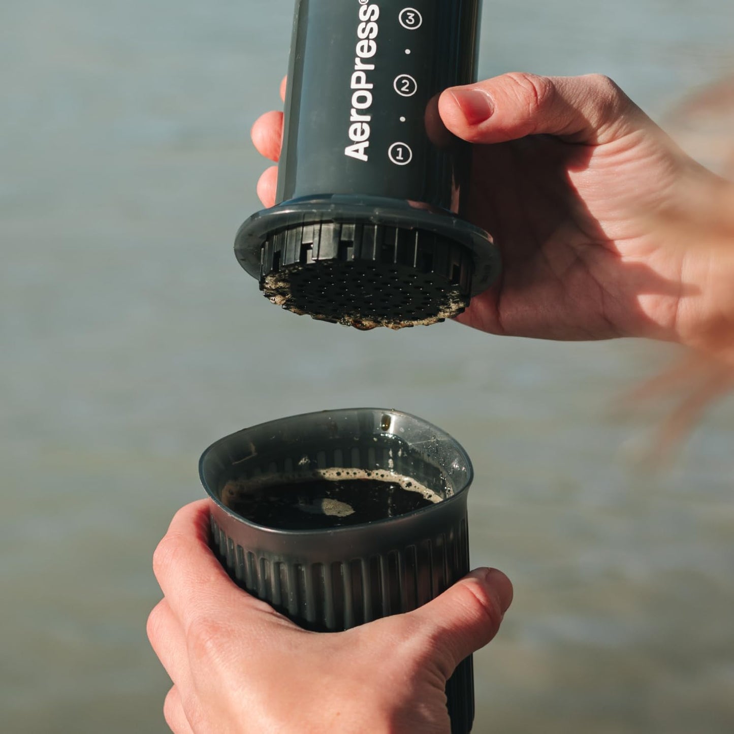 Aeropress Go Portable Travel Coffee Press Kit, 1-3 Cups in a Minute, Coffee, Espresso, & Cold Brew Maker, Manual Coffee Making Machine, Grey