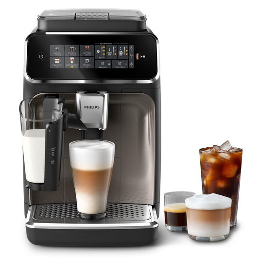 Philips 3300 Series Bean to Cup Coffee Machine – 6 Hot & Iced drinks, LatteGo Milk Frother, Fastest-to-Clean, 40% Quieter, Ceramic Grinder, EP3347/90
