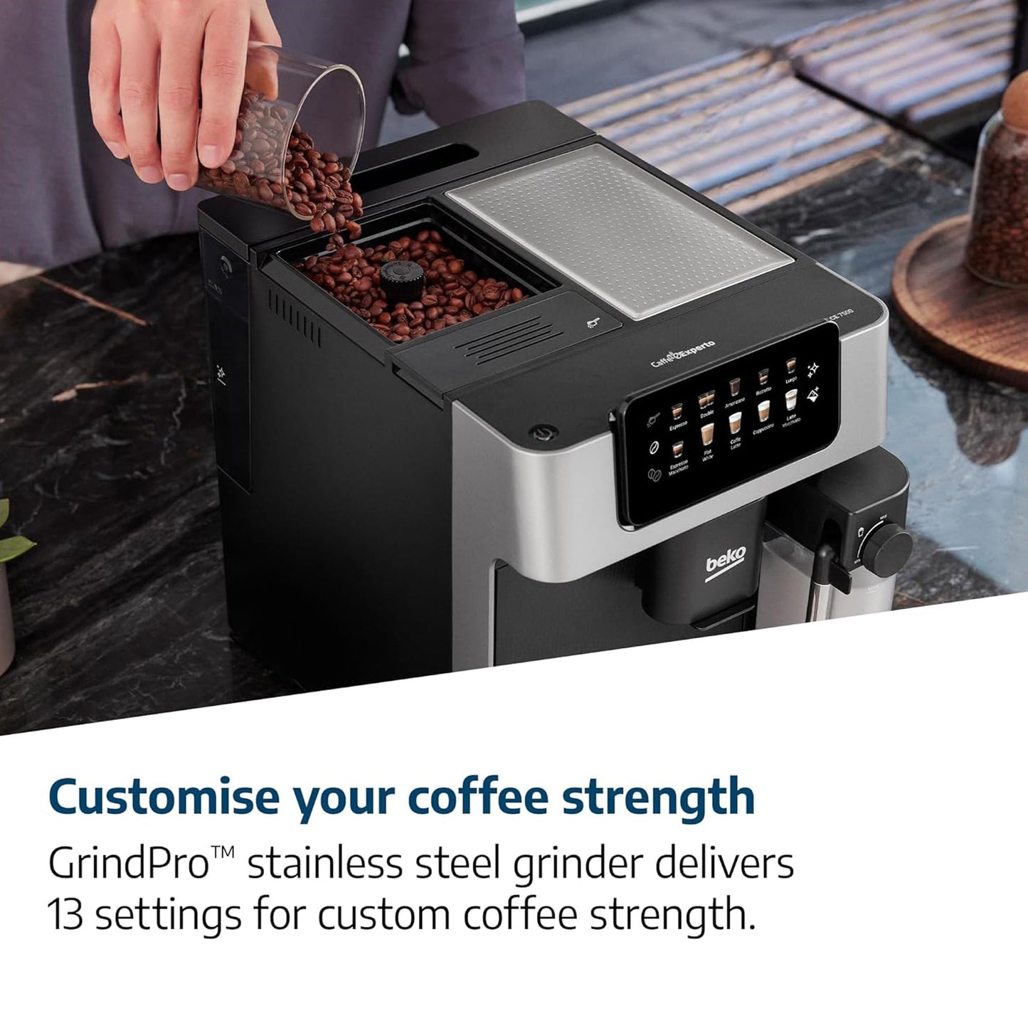 Beko Bean to Cup Coffee Espresso Machine CaffeExperto CEG7304X | Milk Jug | Colour Touch Screen Panel | 19 Bar Pressure, 2 Coffee Nozzles, Silver