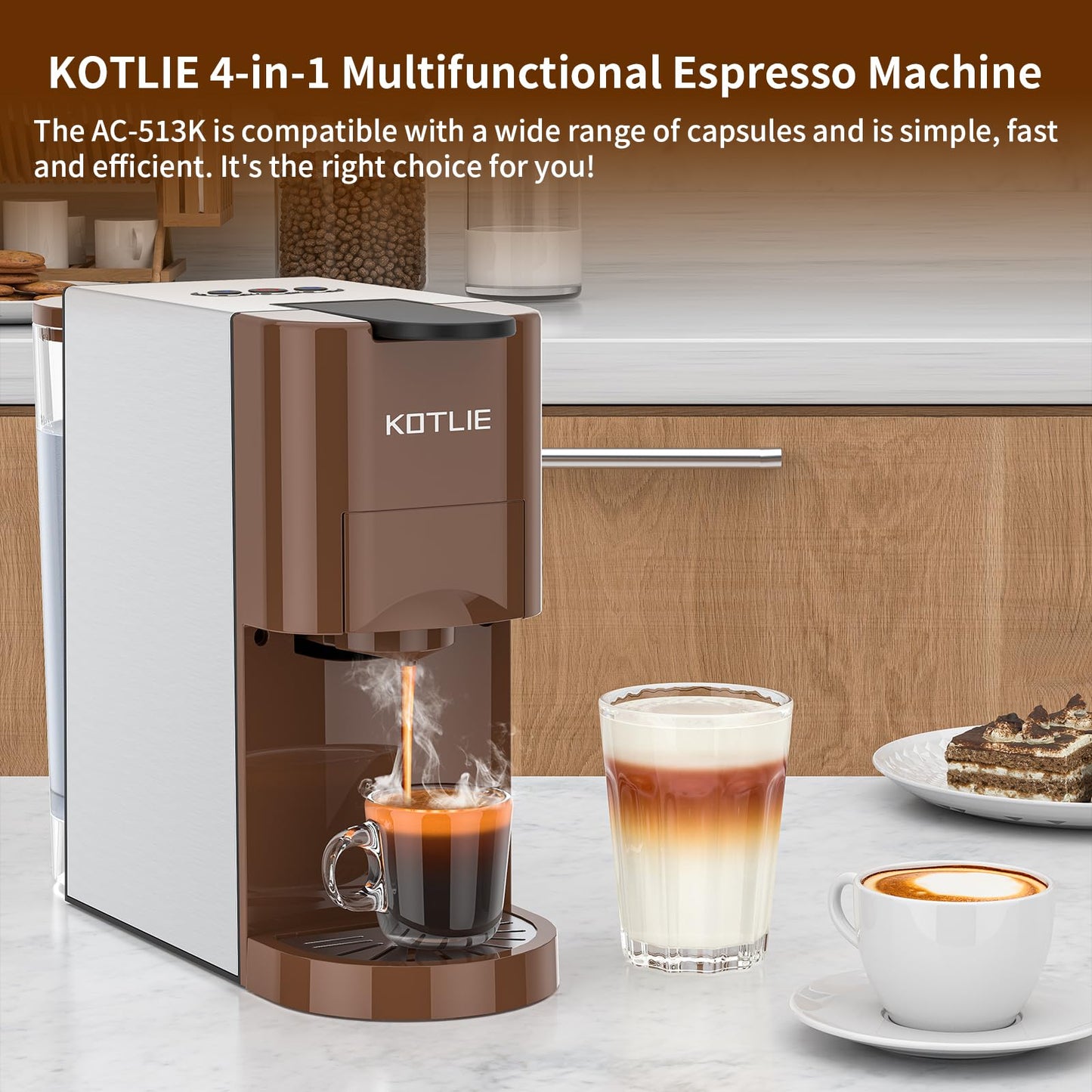KOTLIE Espresso 4in1 Coffee Machine for Nespresso Original/Dolce Gusto/L’OR/Ground Capsule and ESE Coffee Pods,19 Bar (AC-513K)