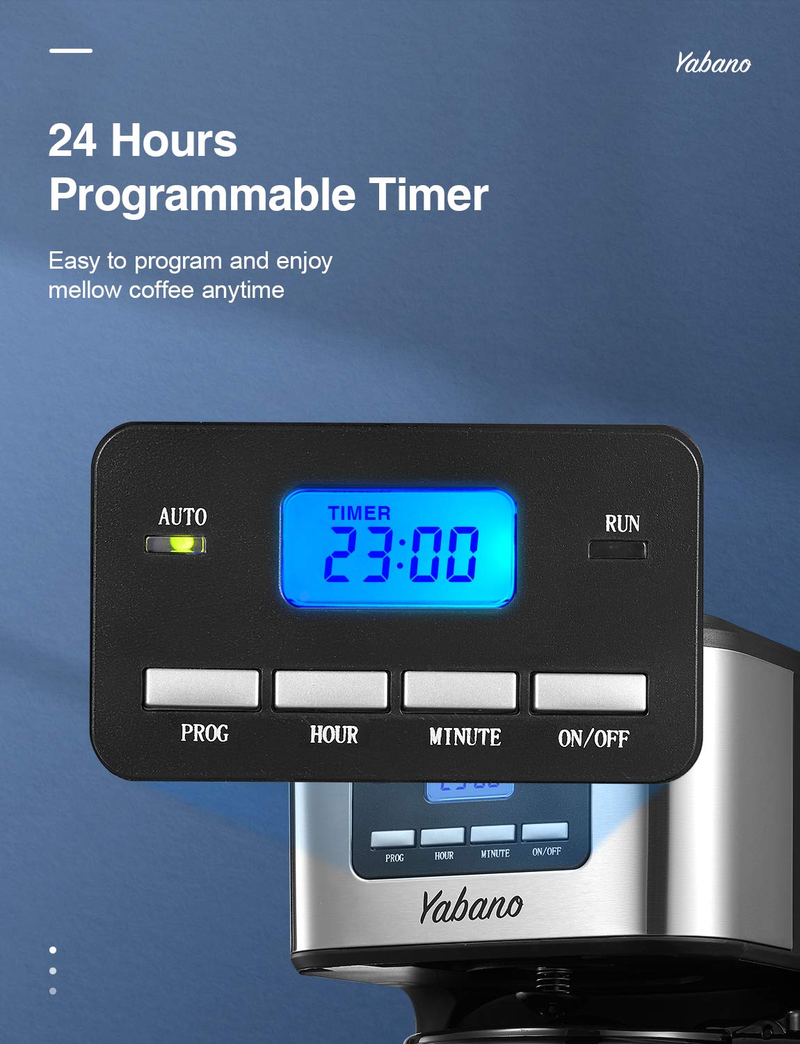 Yabano Coffee Maker, Filter Coffee Machine with Timer, 1.5L Programmable Drip Coffee Maker, 40min Keep Warm & Anti-Drip System
