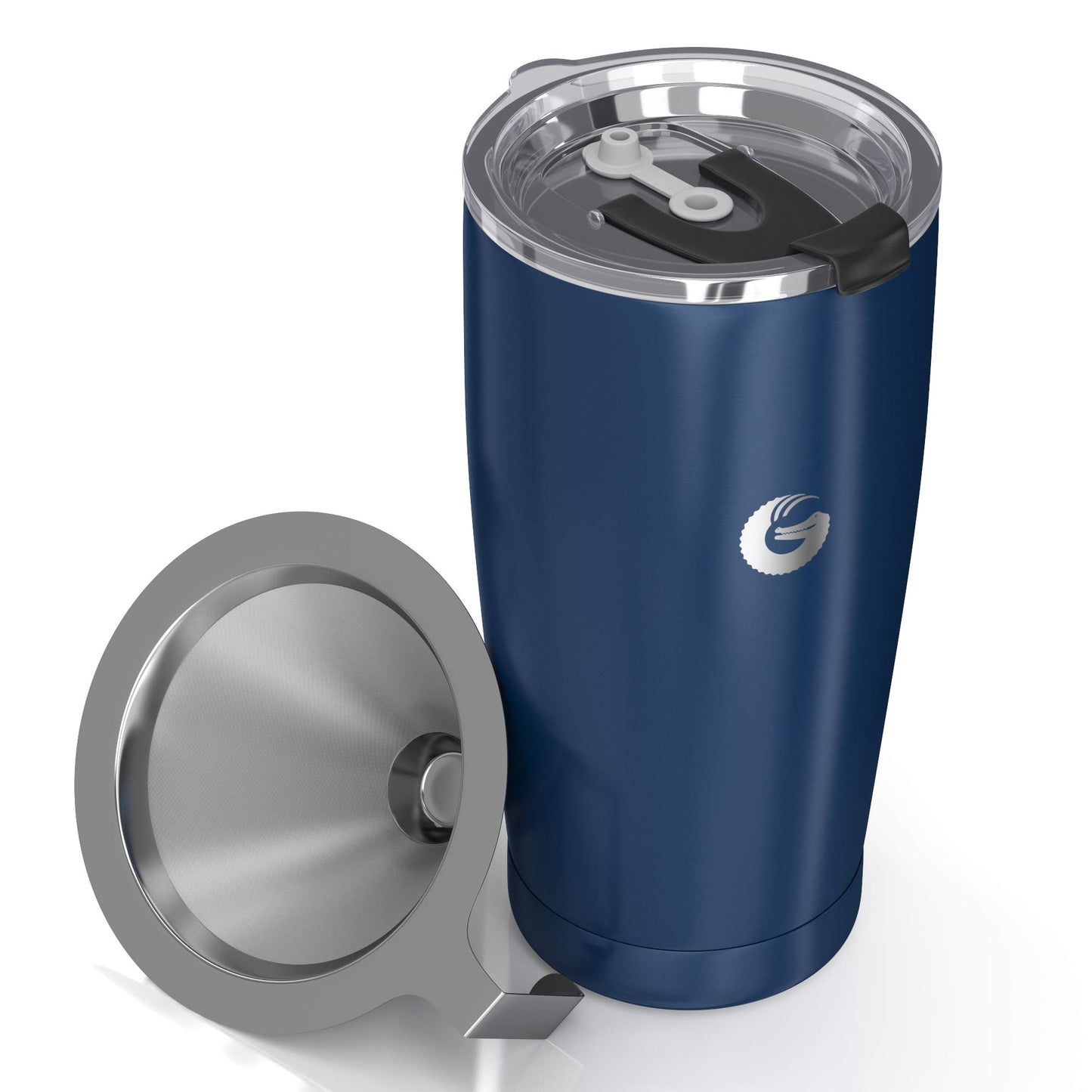 Coffee Gator Insulated Coffee Cup with Paperless Filter, All-in-One Hand Drip Coffee Maker with Filter, Thermal Stainless Steel Travel Cup (Blue)