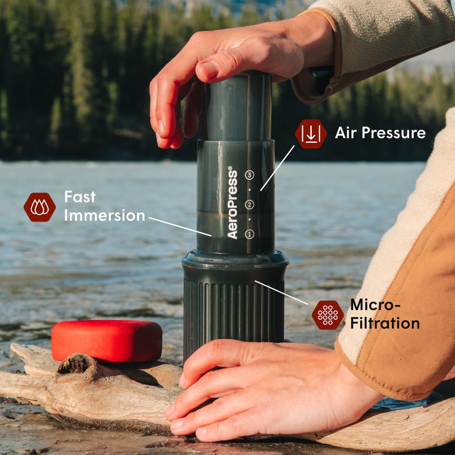 Aeropress Go Portable Travel Coffee Press Kit, 1-3 Cups in a Minute, Coffee, Espresso, & Cold Brew Maker, Manual Coffee Making Machine, Grey