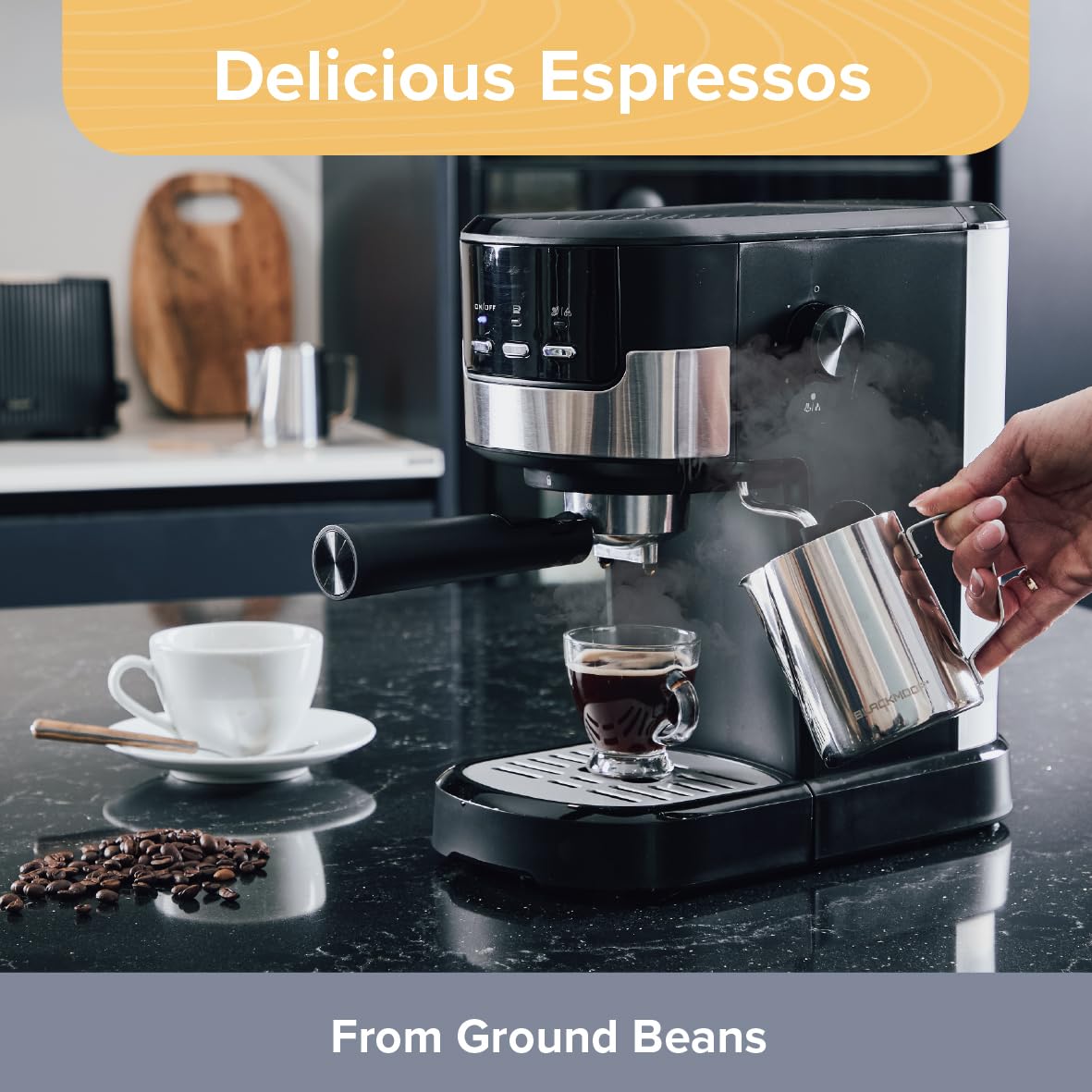 Quest Espresso Coffee Machine / 15 Bar Pressure/Filter & Measuring Cups Included / 1.2L Water Tank/Dual Stainless Steel Filter