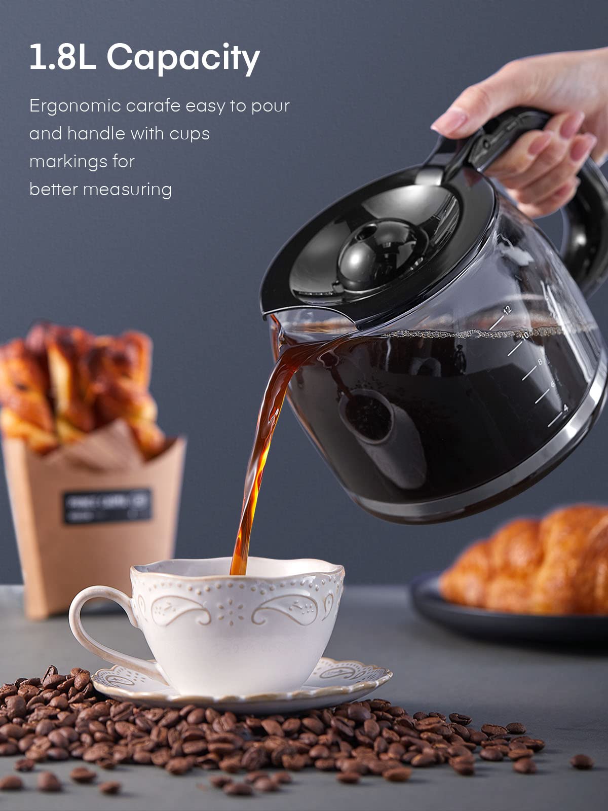 HOUSNAT Filter Coffee Machine, Programmable Drip Coffee Maker, Advanced Showerhead Technology, Fast Brewing