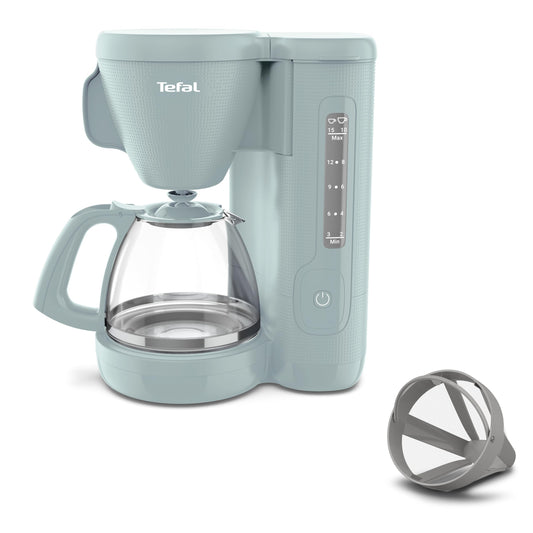 Tefal Morning Filter Coffee Maker - Eucalyptus, 1.25L Capacity, Permanent Reusable Filter, Drip-Stop System, Keep-Warm Function, CM2M13G0